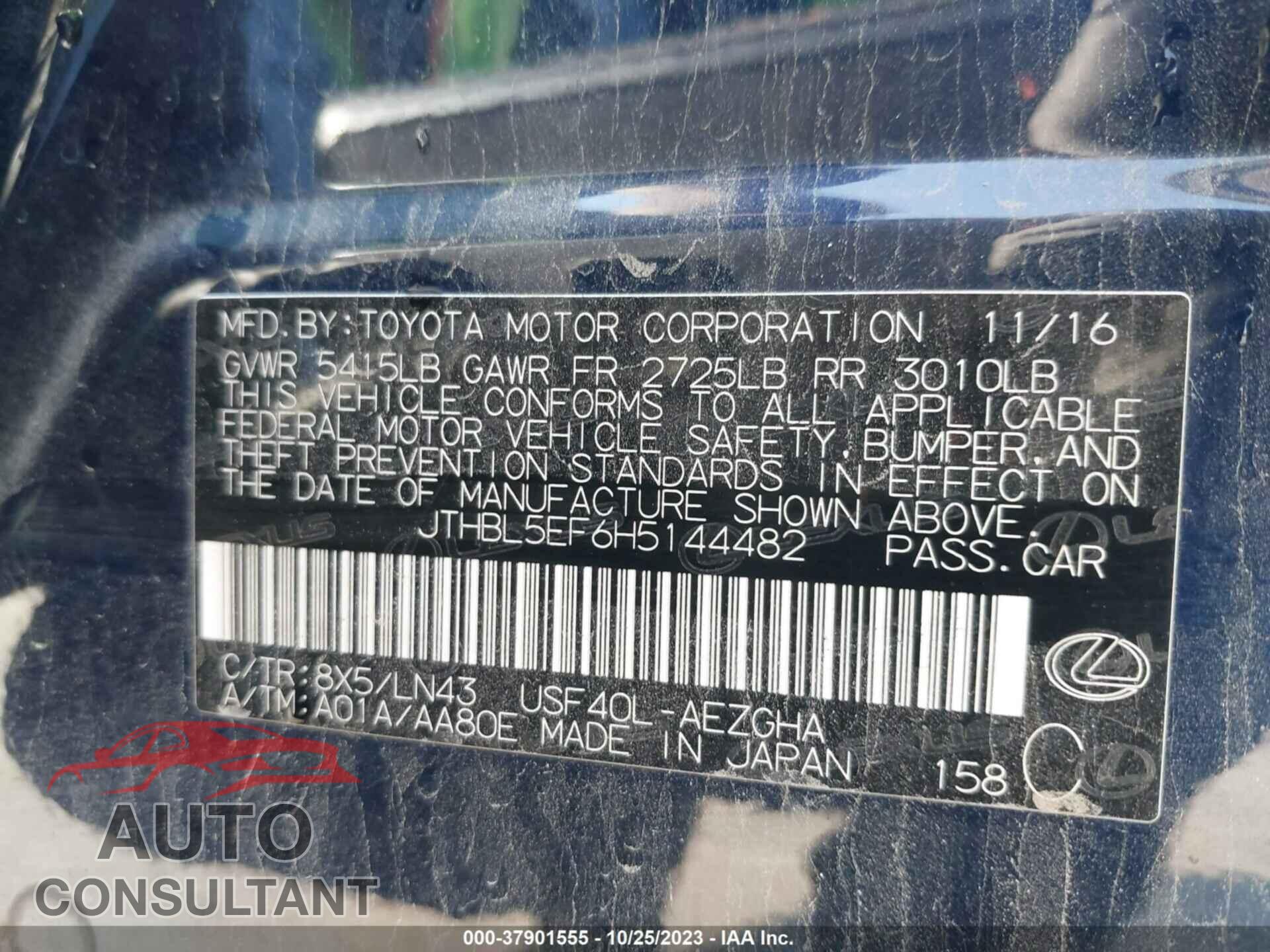 LEXUS LS 2017 - JTHBL5EF6H5144482