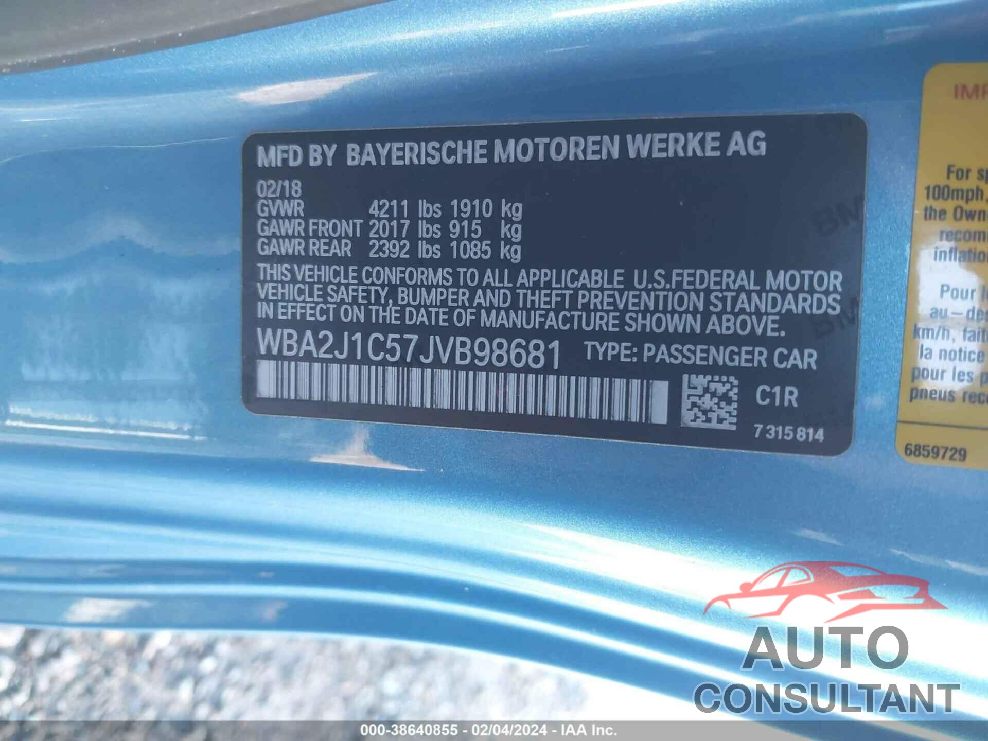 BMW 230I 2018 - WBA2J1C57JVB98681