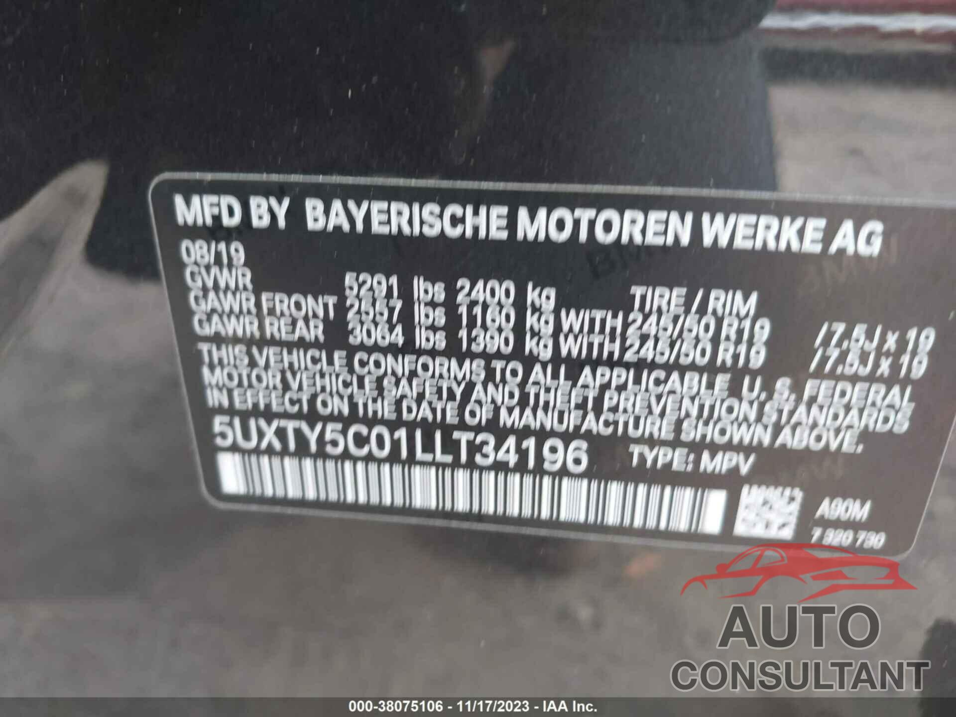 BMW X3 2020 - 5UXTY5C01LLT34196