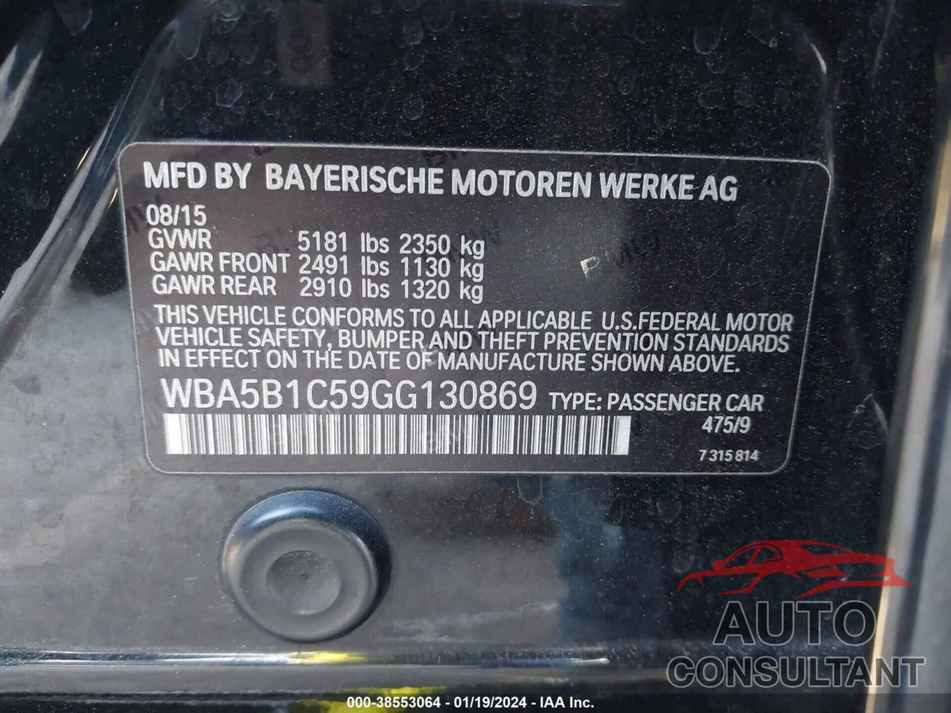BMW 535I 2016 - WBA5B1C59GG130869
