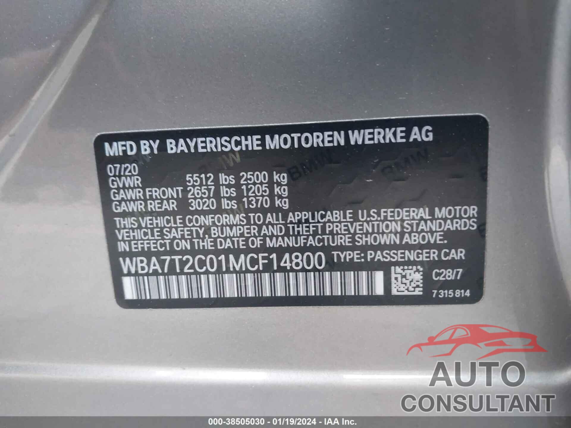 BMW 740I 2021 - WBA7T2C01MCF14800