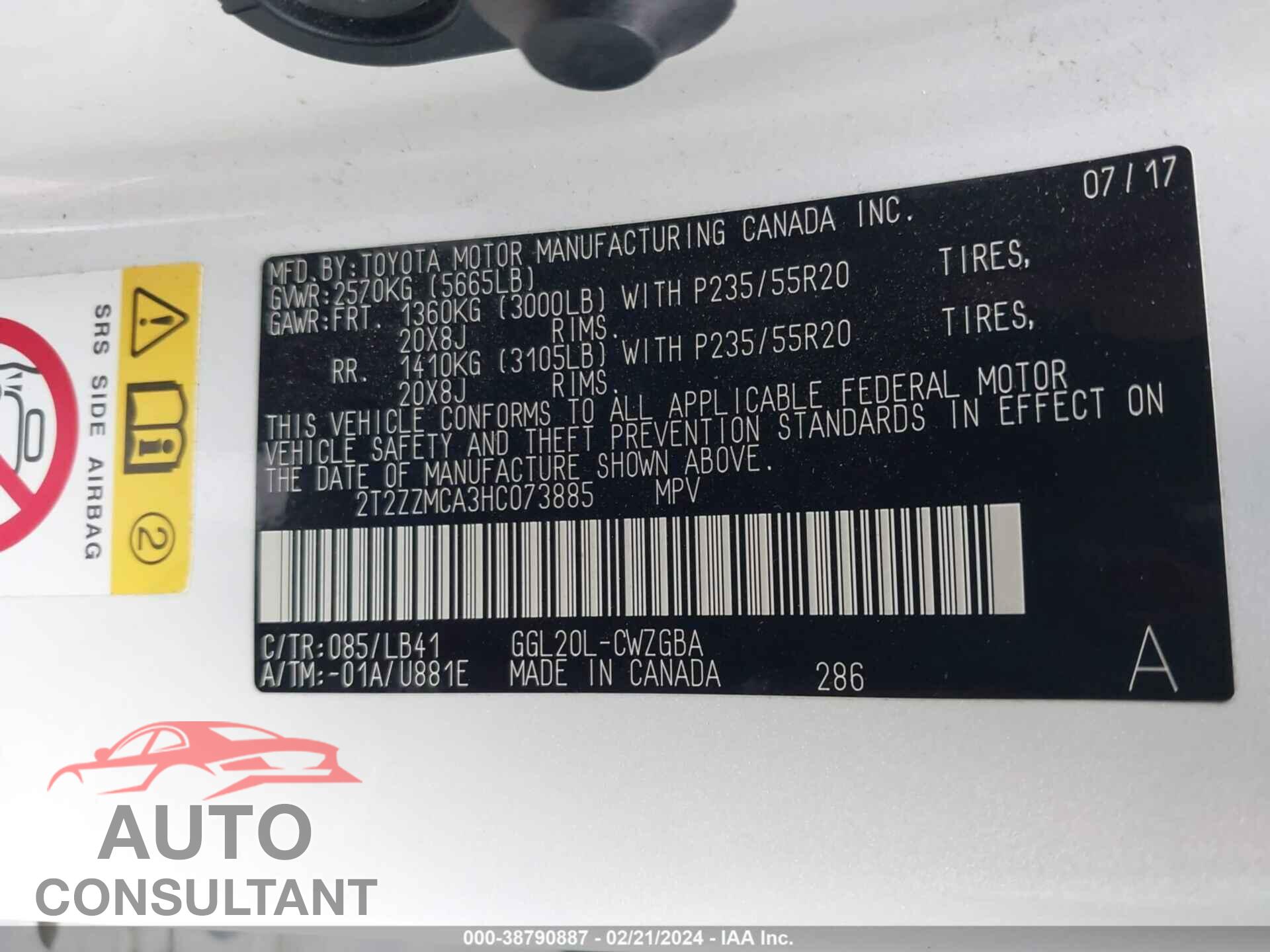 LEXUS RX 2017 - 2T2ZZMCA3HC073885