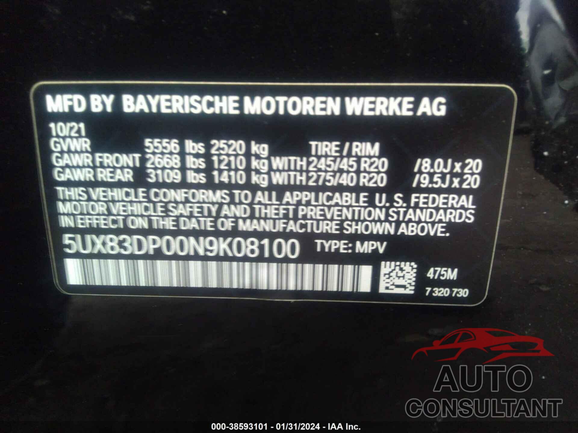 BMW X3 2022 - 5UX83DP00N9K08100