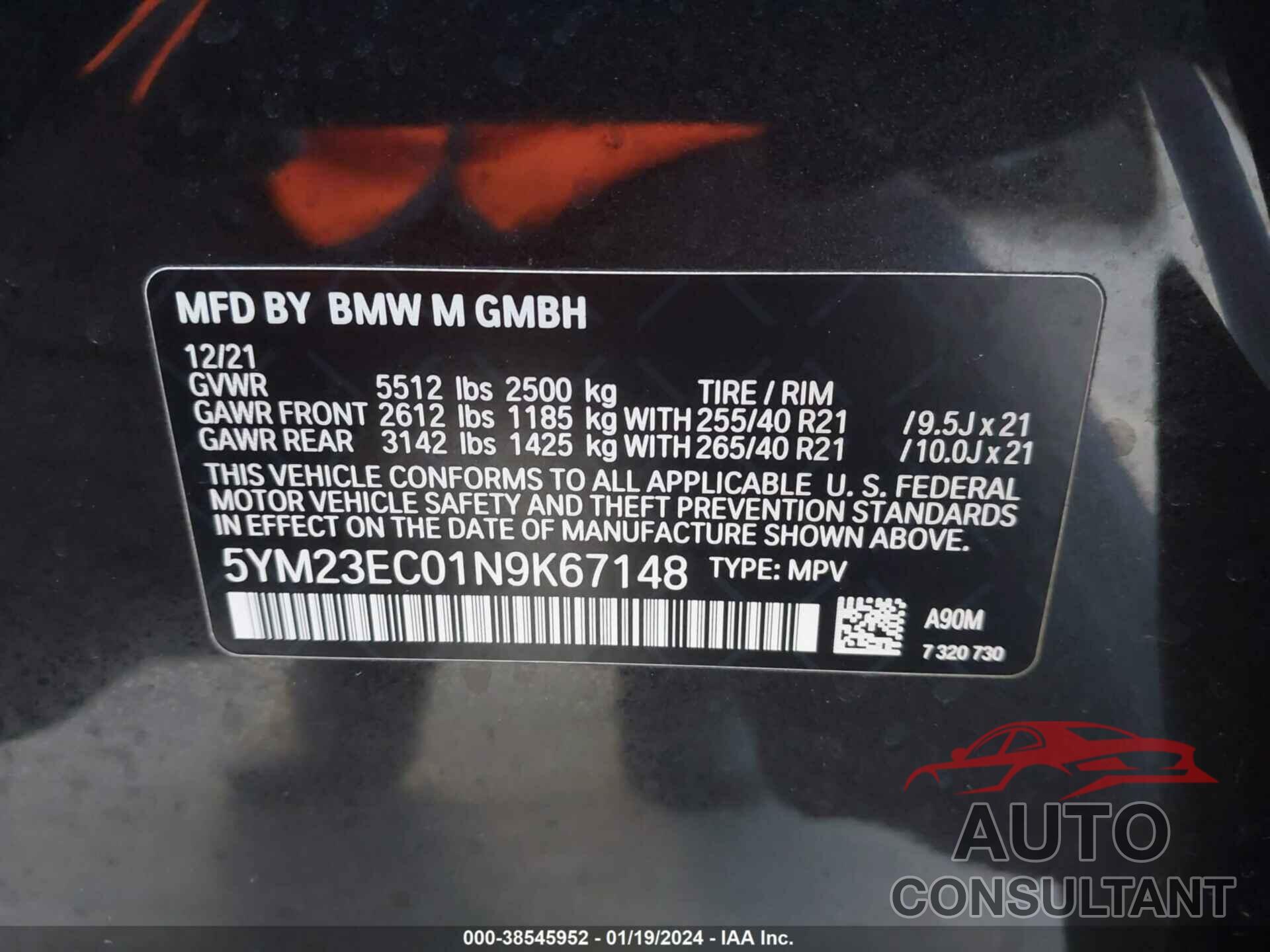 BMW X4 2022 - 5YM23EC01N9K67148