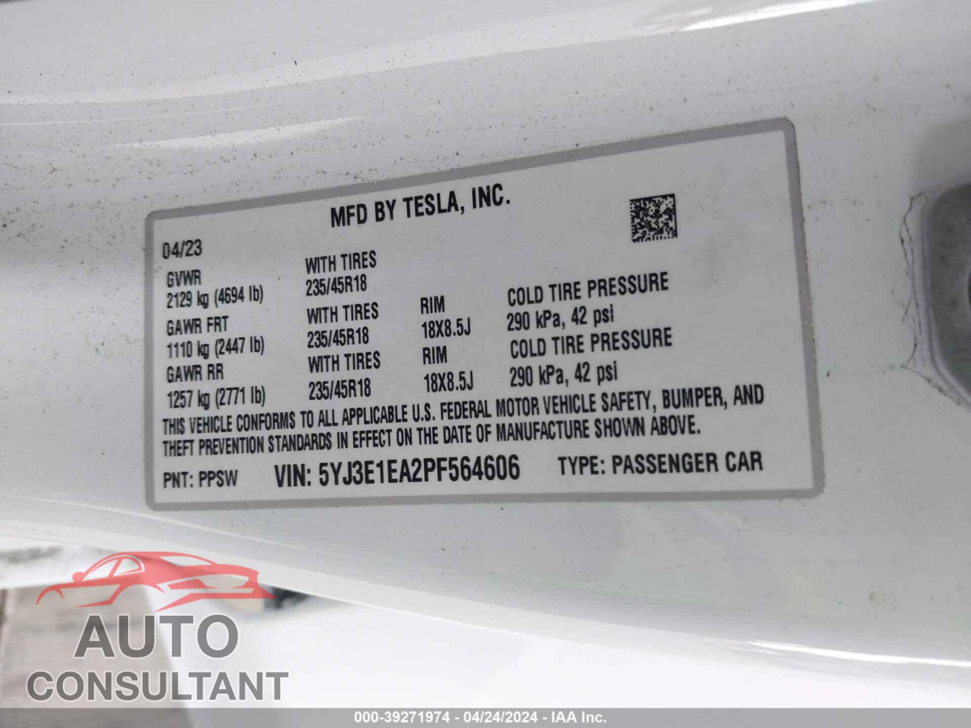 TESLA MODEL 3 2023 - 5YJ3E1EA2PF564606