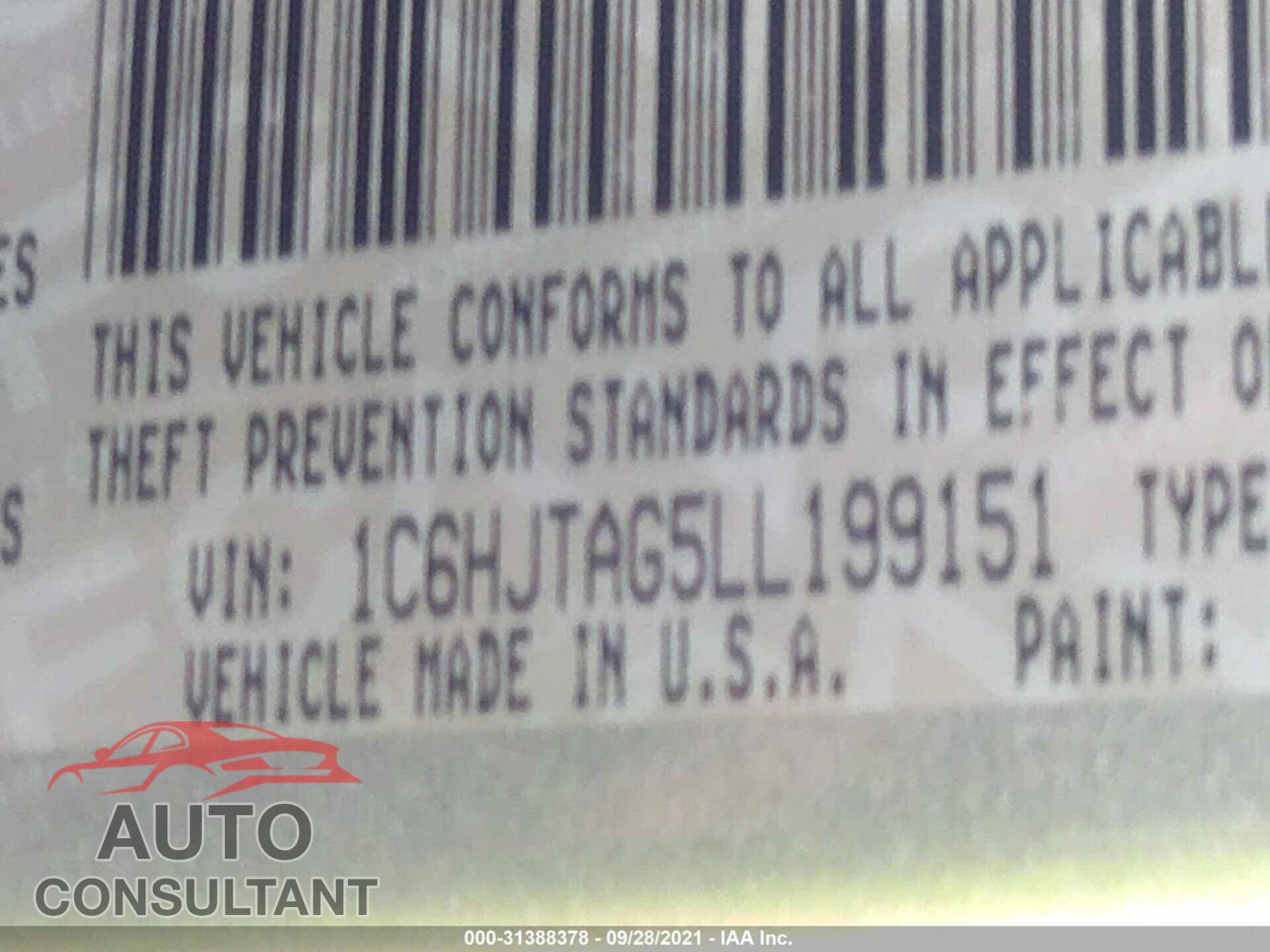 JEEP GLADIATOR 2020 - 1C6HJTAG5LL199151