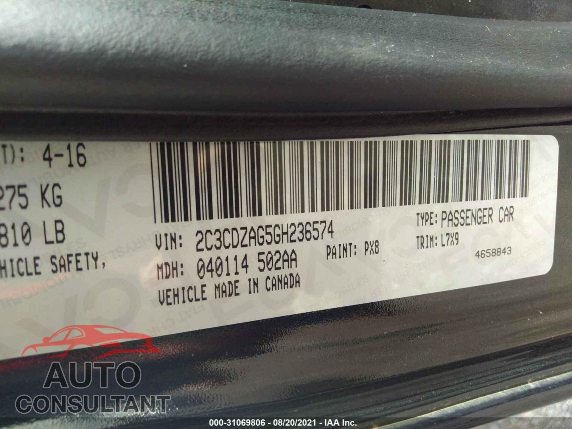 DODGE CHALLENGER 2016 - 2C3CDZAG5GH236574