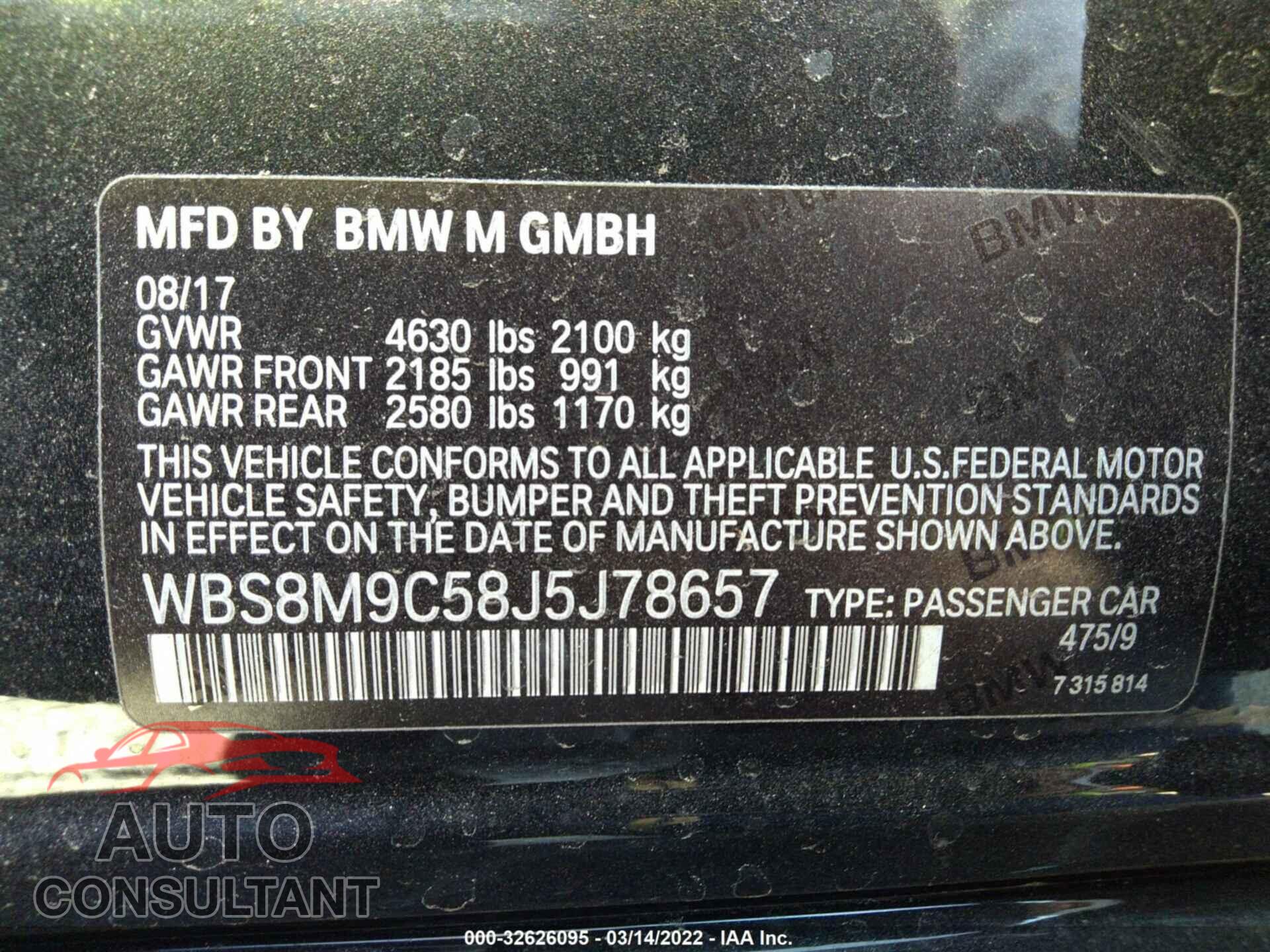 BMW M3 2018 - WBS8M9C58J5J78657