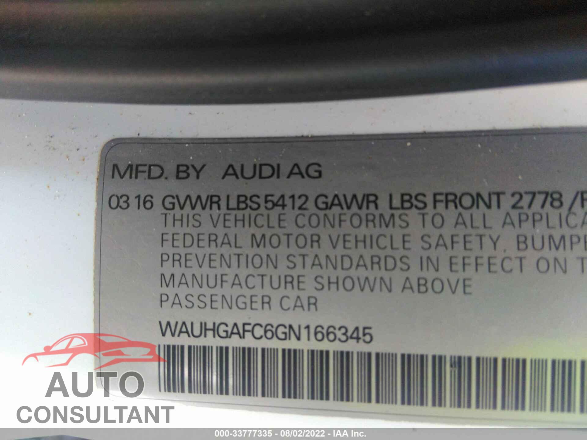 AUDI A6 2016 - WAUHGAFC6GN166345