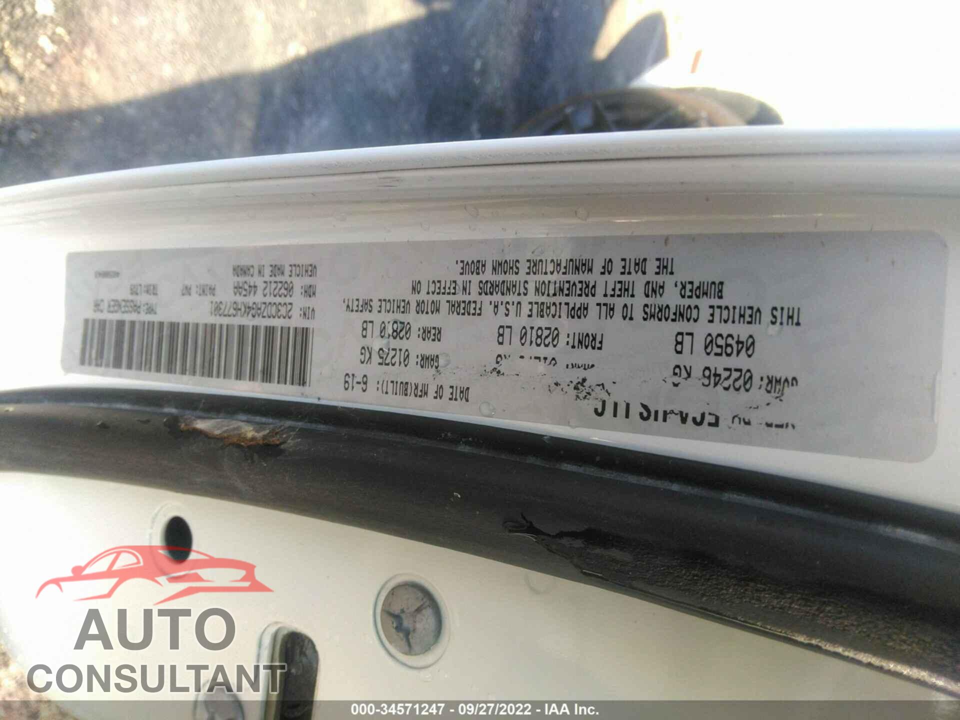DODGE CHALLENGER 2019 - 2C3CDZAG4KH677301