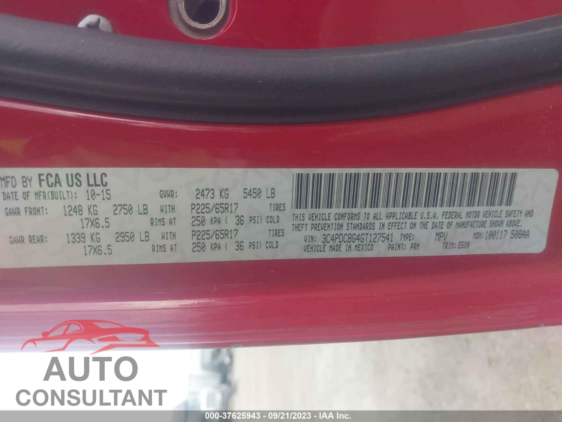 DODGE JOURNEY 2016 - 3C4PDCBG4GT127541