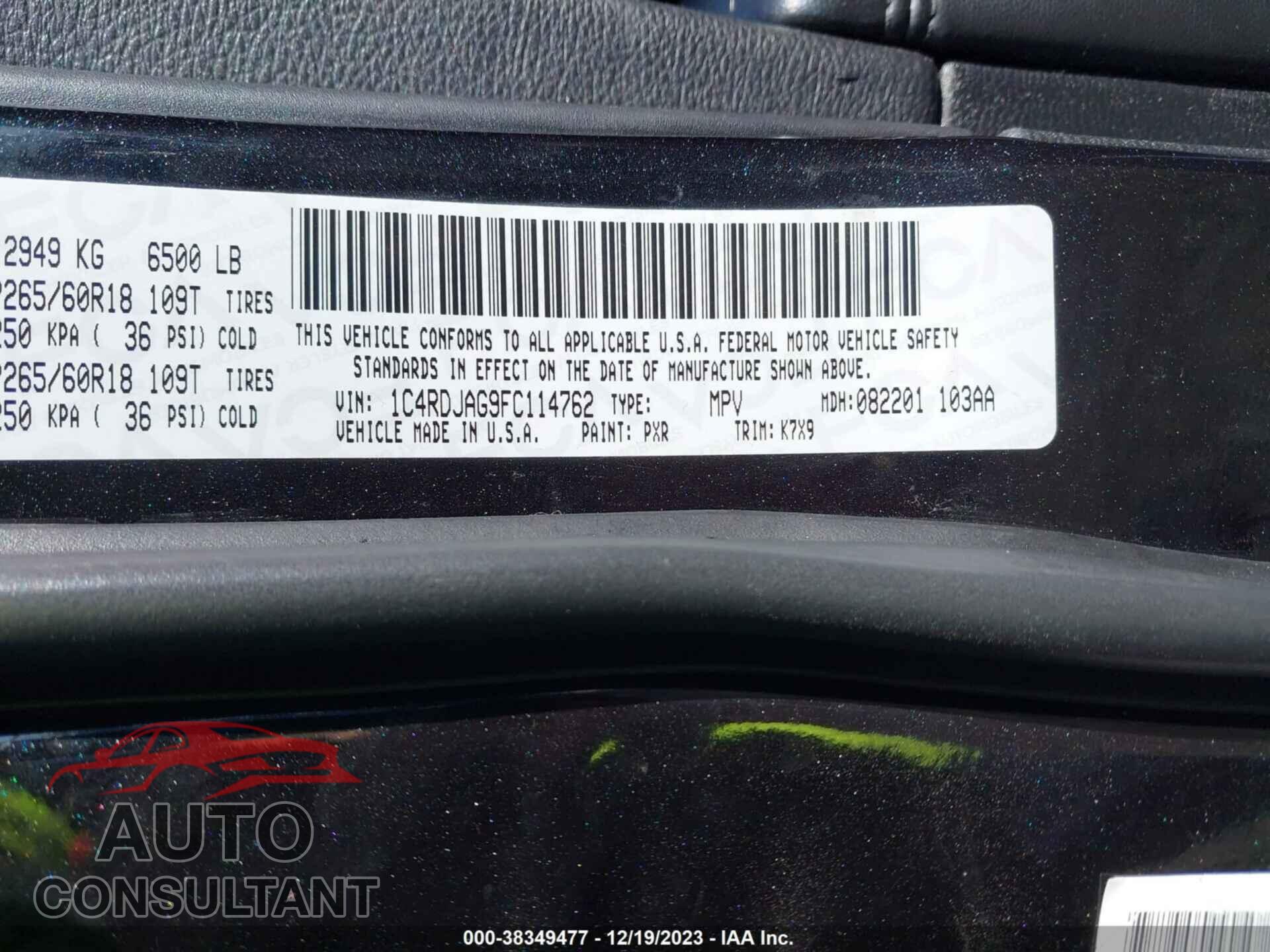 DODGE DURANGO 2015 - 1C4RDJAG9FC114762