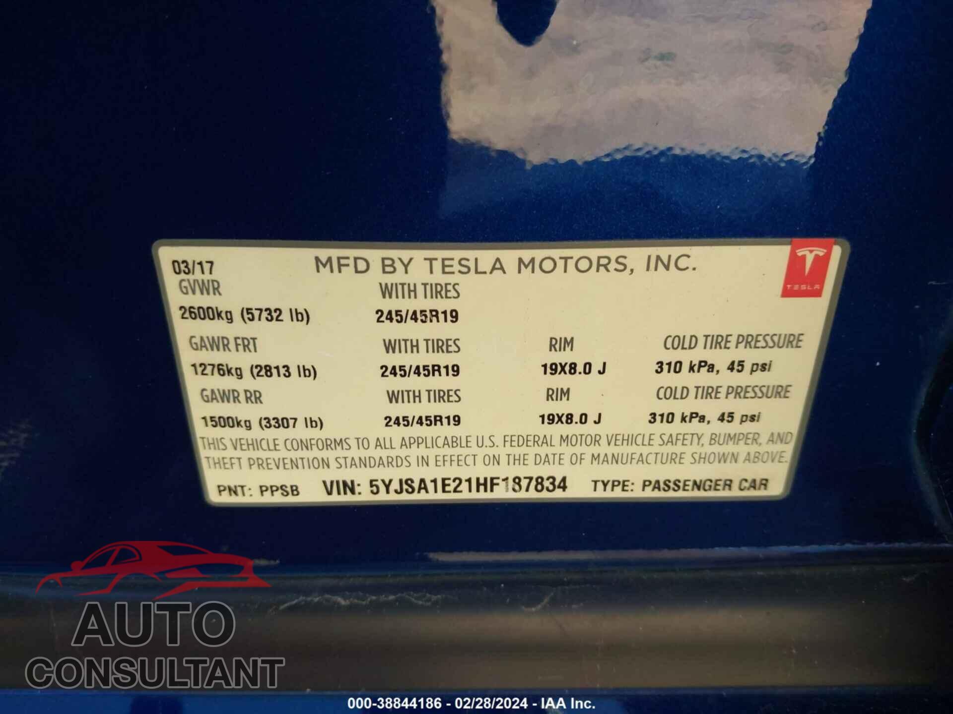 TESLA MODEL S 2017 - 5YJSA1E21HF187834