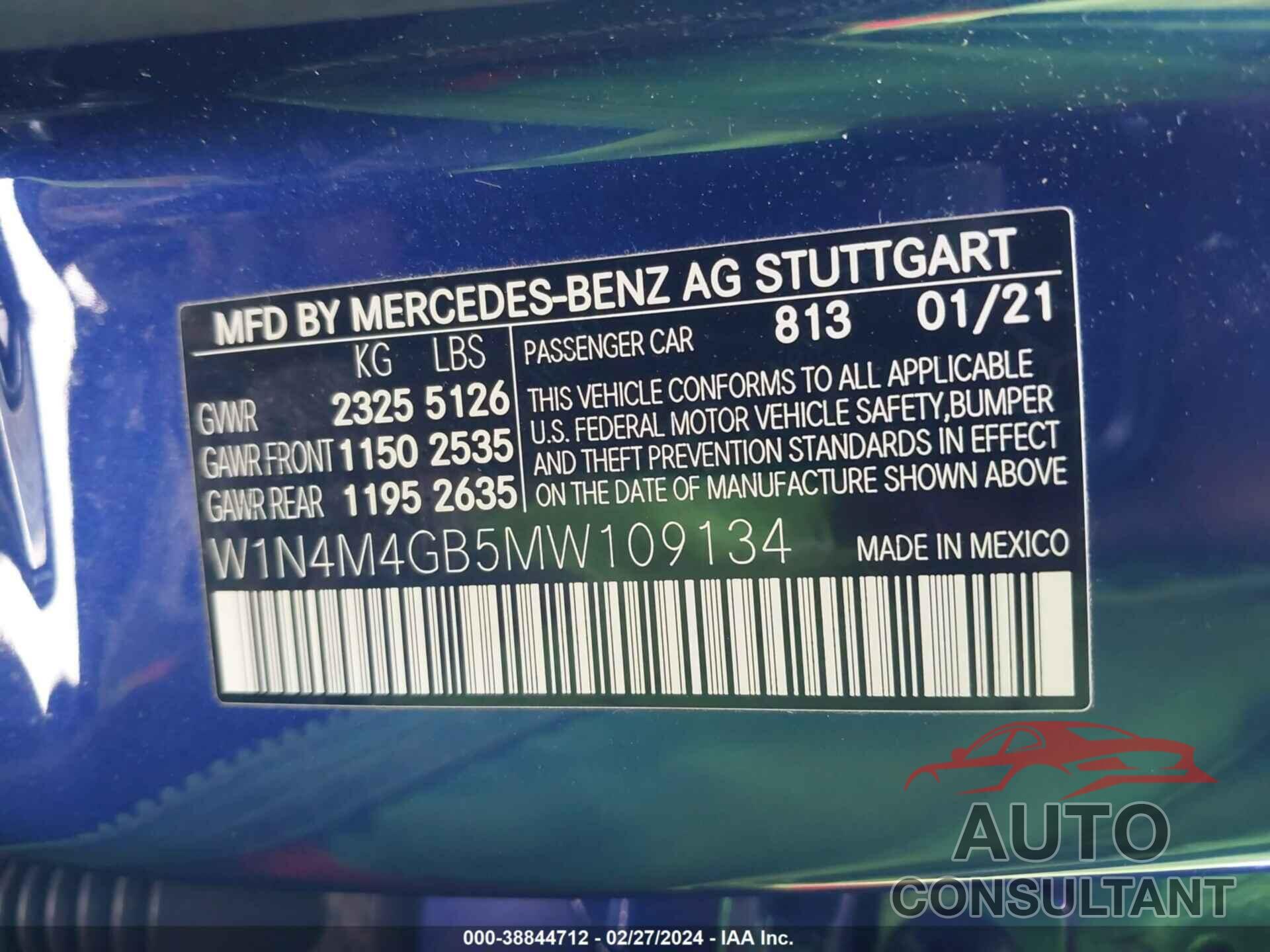 MERCEDES-BENZ GLB 250 2021 - W1N4M4GB5MW109134