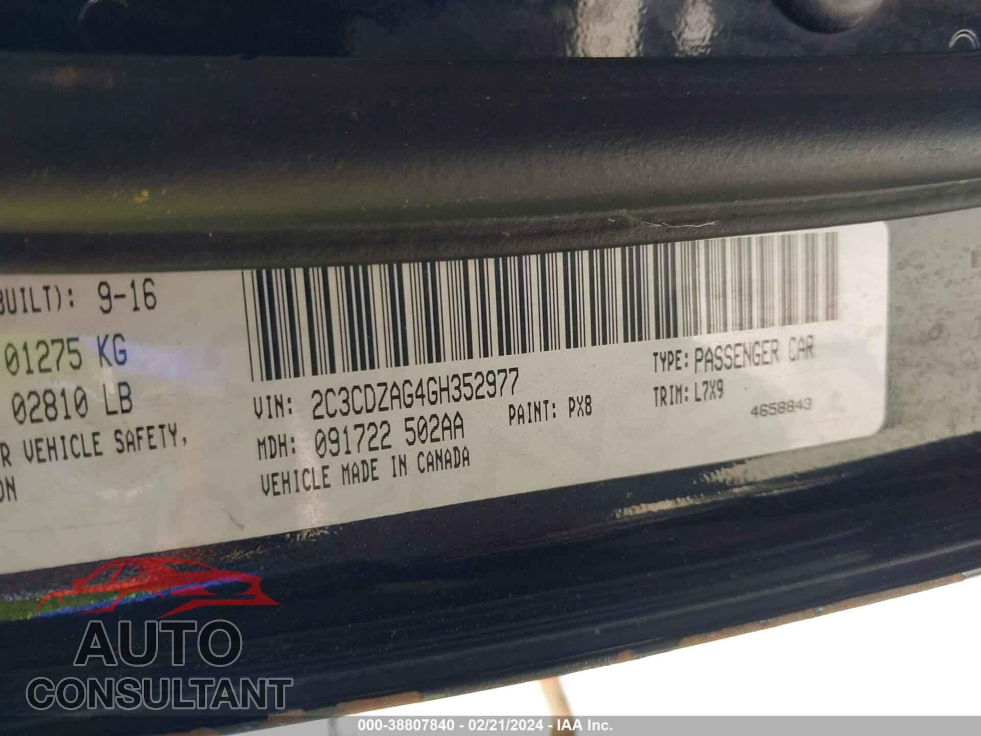 DODGE CHALLENGER 2016 - 2C3CDZAG4GH352977