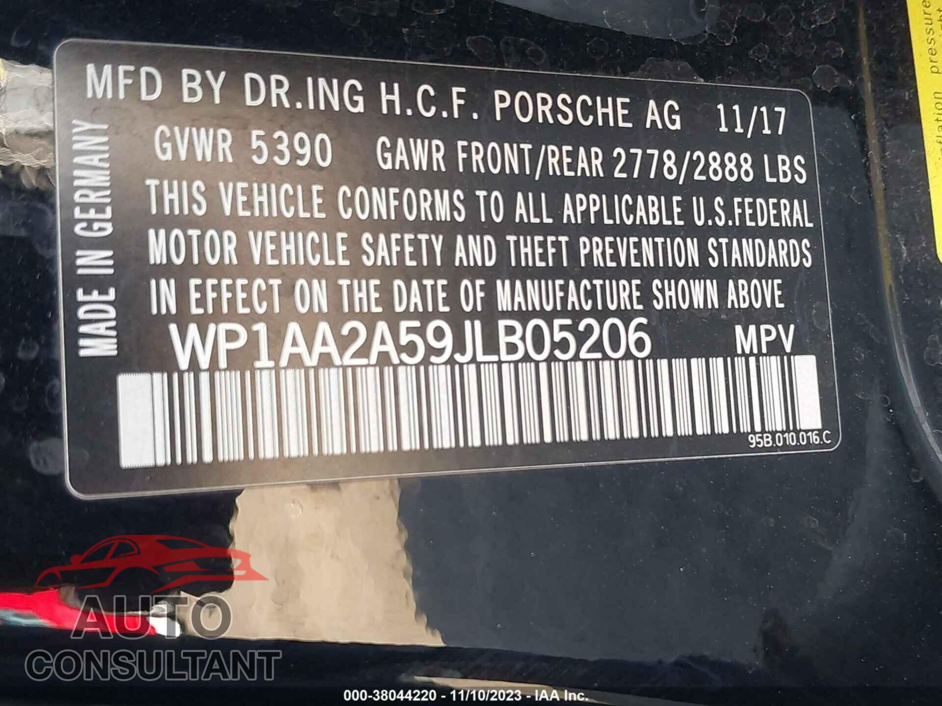 PORSCHE MACAN 2018 - WP1AA2A59JLB05206