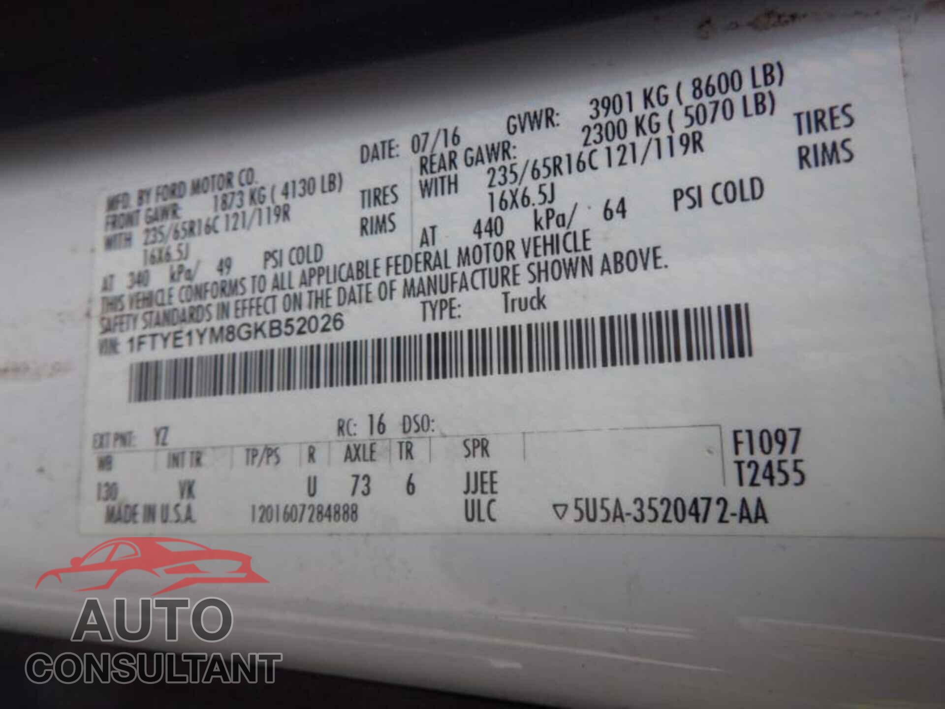 FORD TRANSIT 2016 - 1FTYE1YM8GKB52026