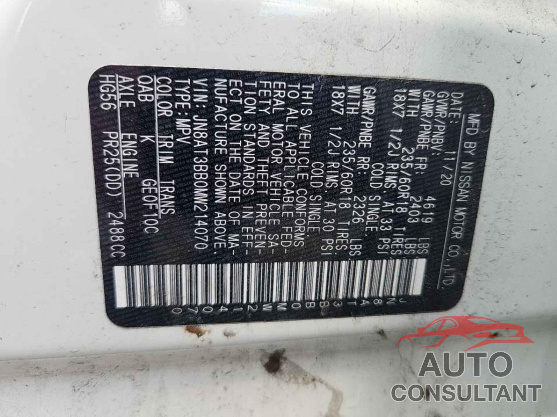 NISSAN ROGUE 2021 - JN8AT3BB0MW214070