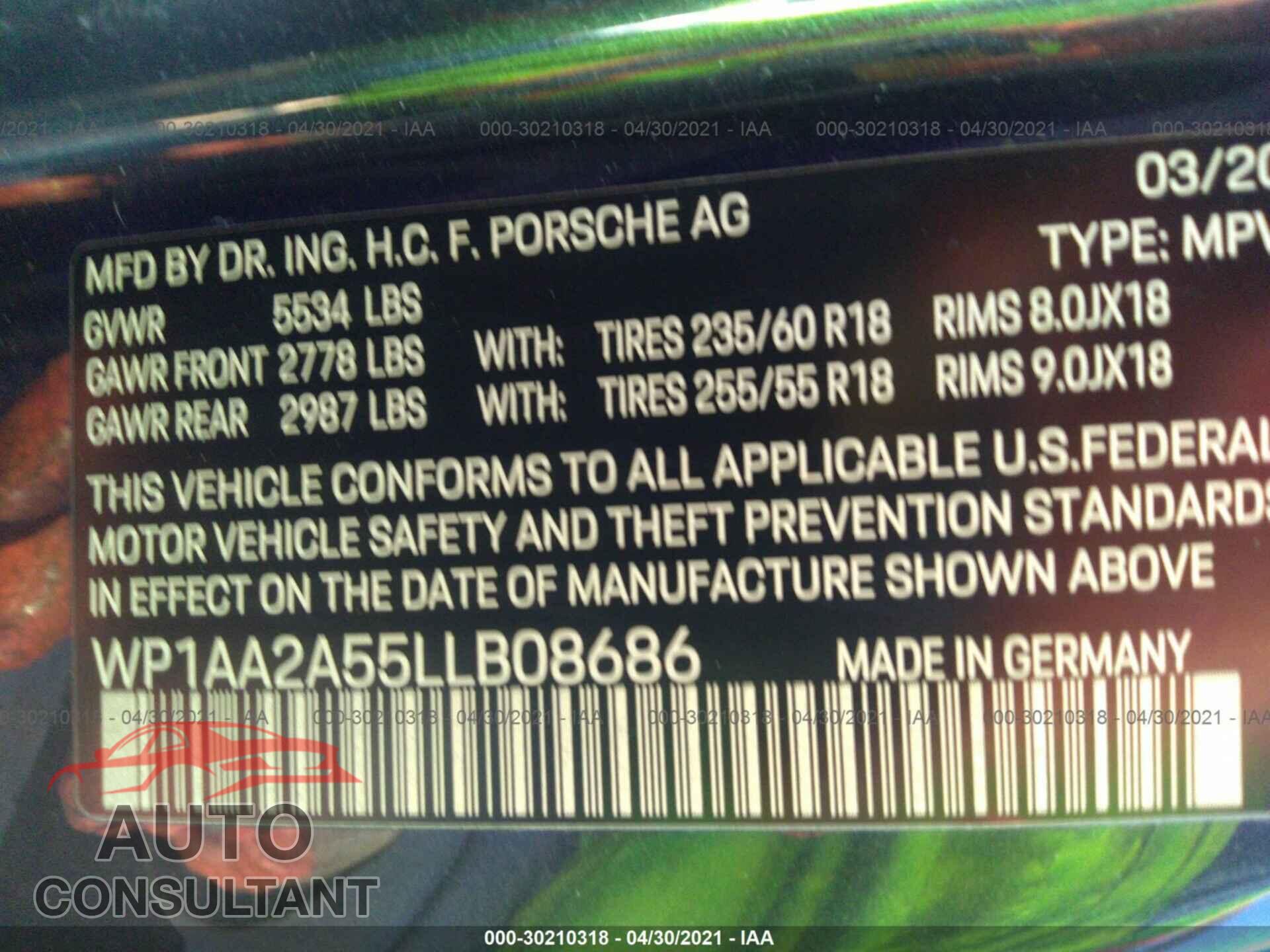 PORSCHE MACAN 2020 - WP1AA2A55LLB08686