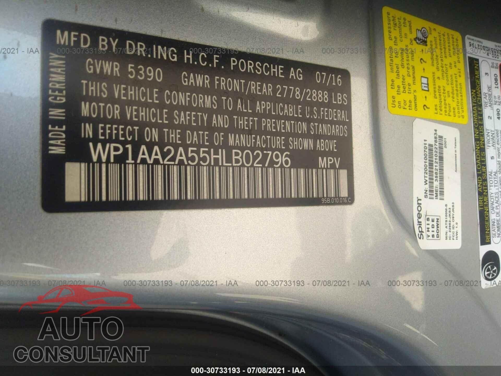 PORSCHE MACAN 2017 - WP1AA2A55HLB02796