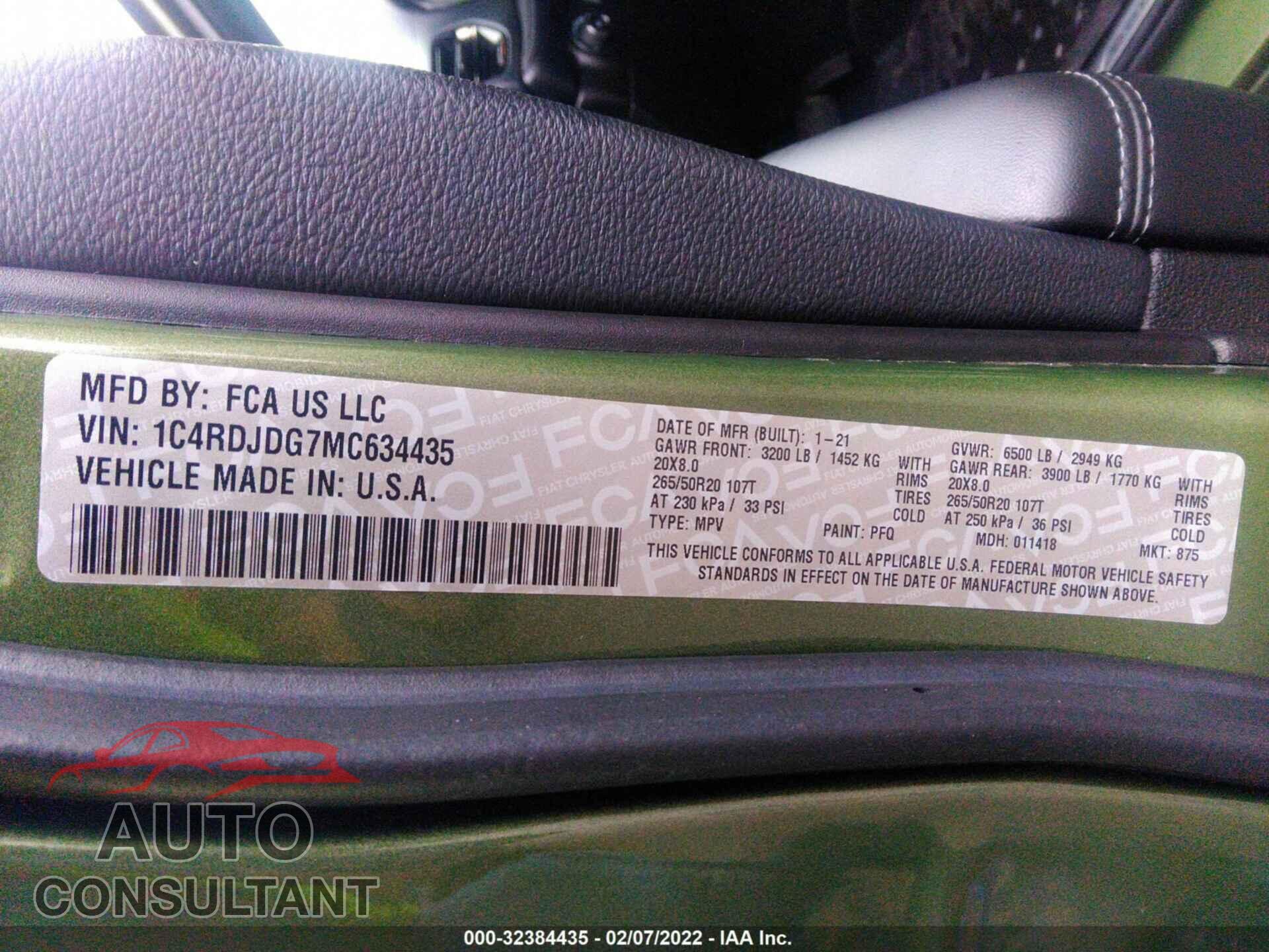 DODGE DURANGO 2021 - 1C4RDJDG7MC634435