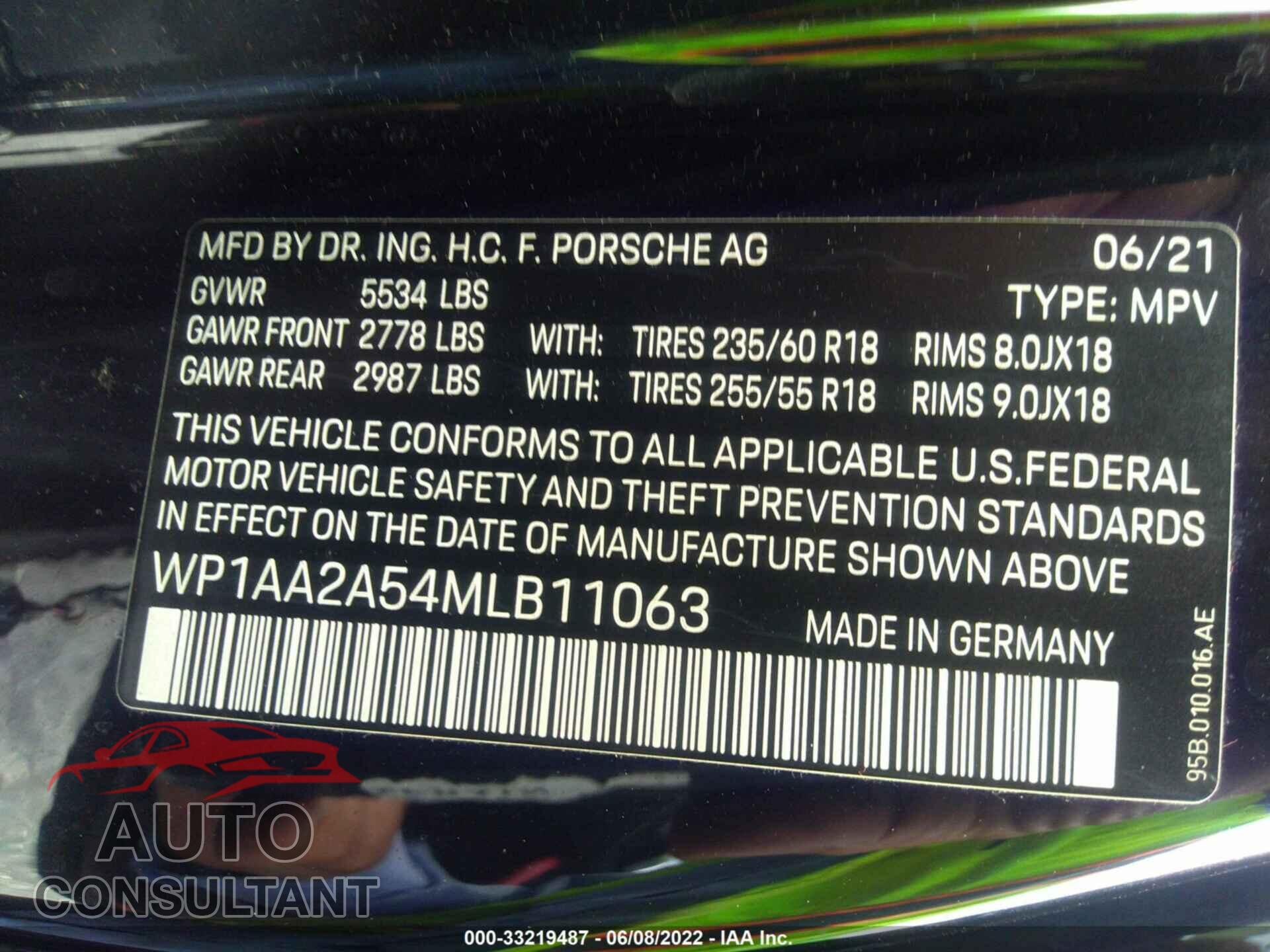 PORSCHE MACAN 2021 - WP1AA2A54MLB11063