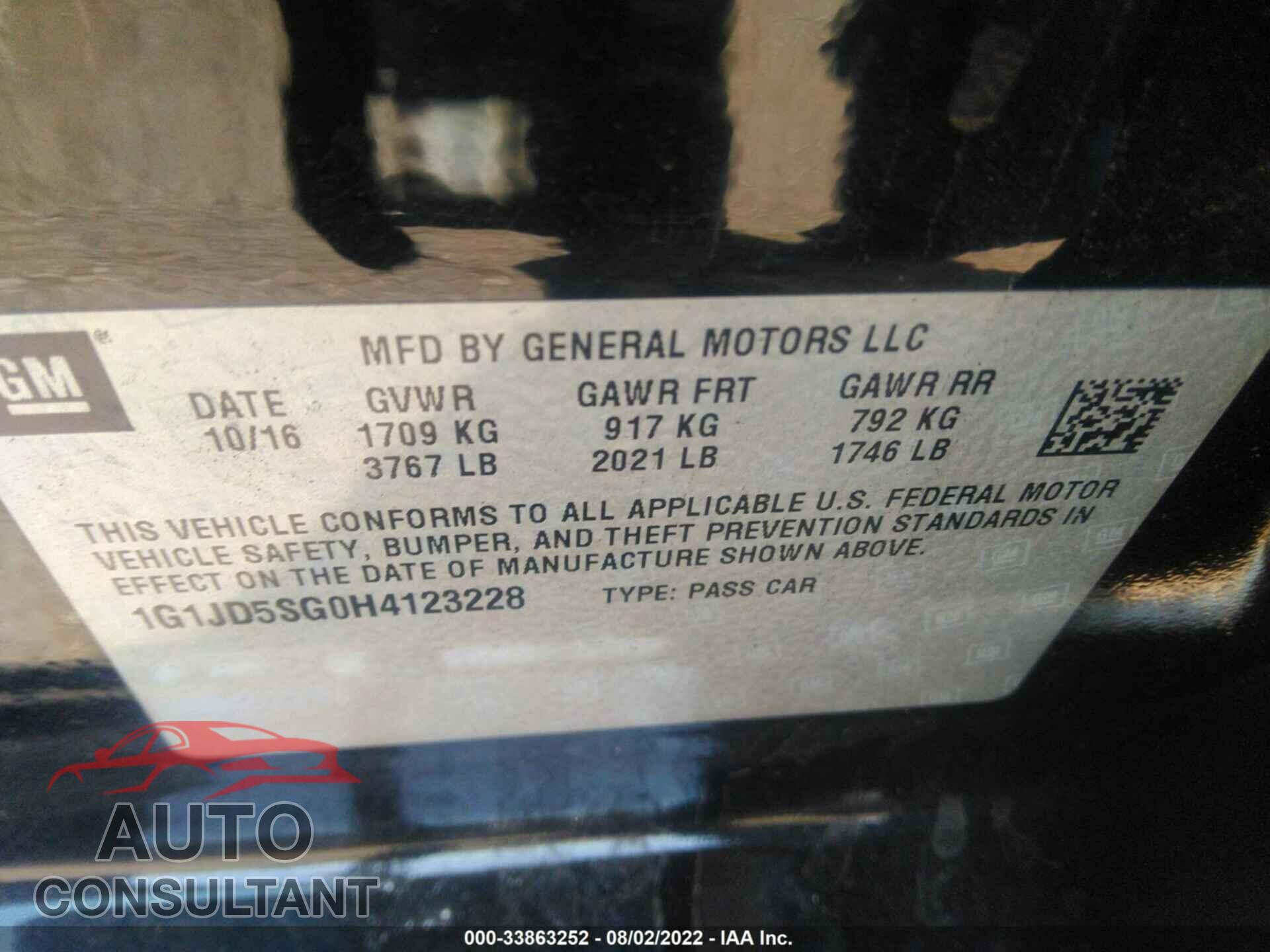 CHEVROLET SONIC 2017 - 1G1JD5SG0H4123228