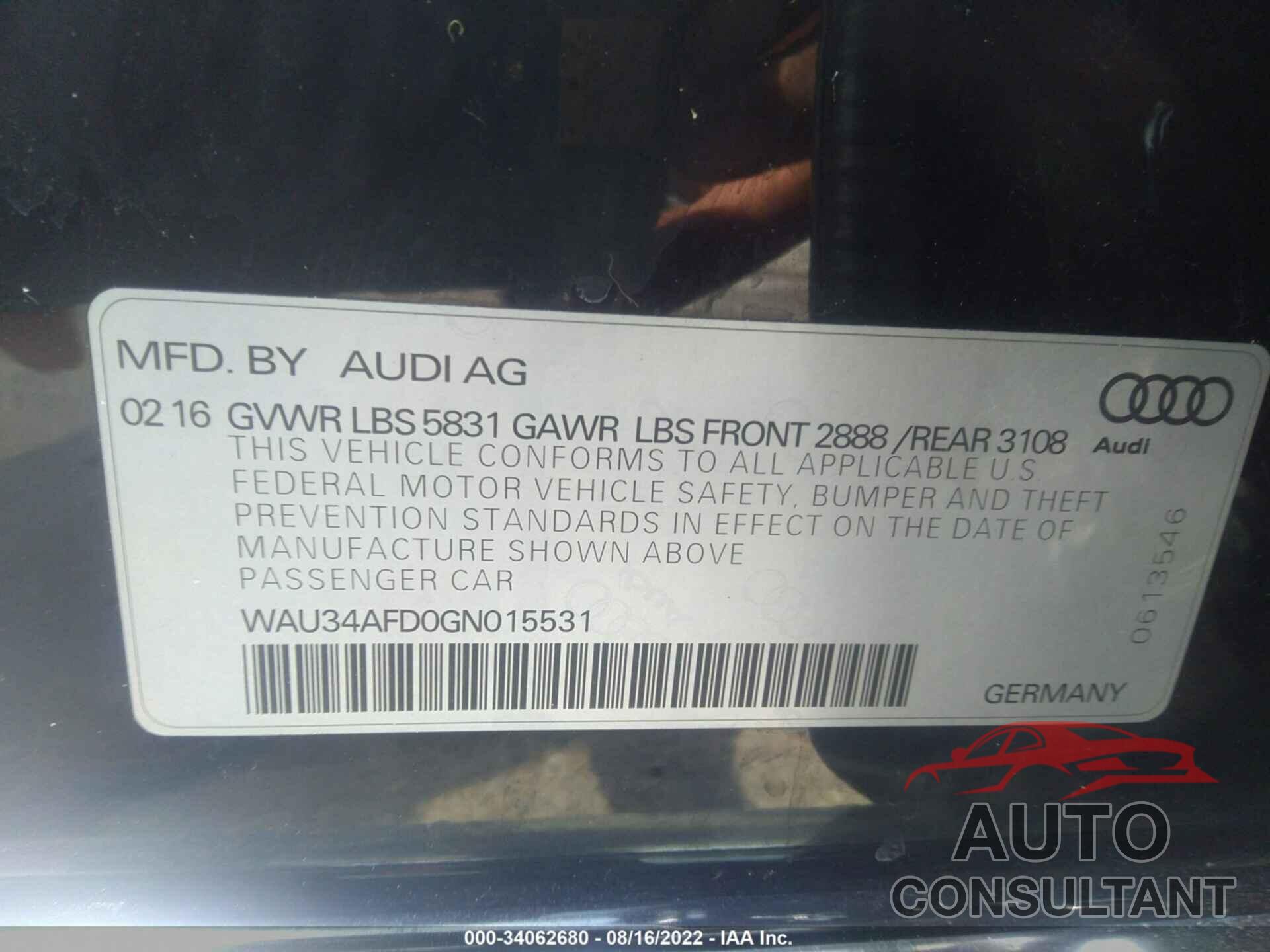 AUDI A8 L 2016 - WAU34AFD0GN015531