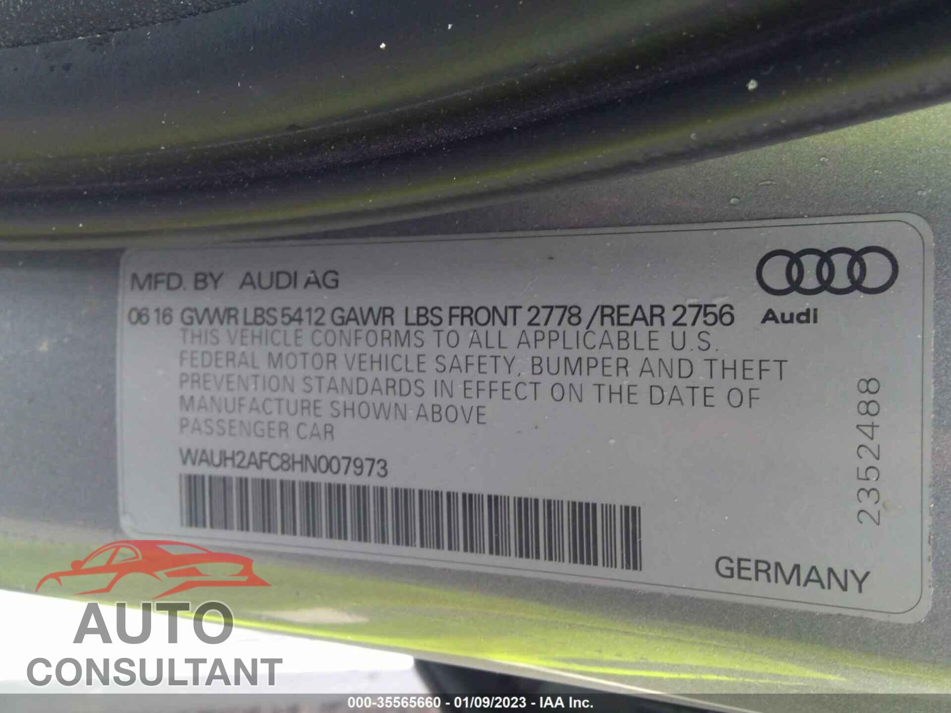 AUDI A6 2017 - WAUH2AFC8HN007973
