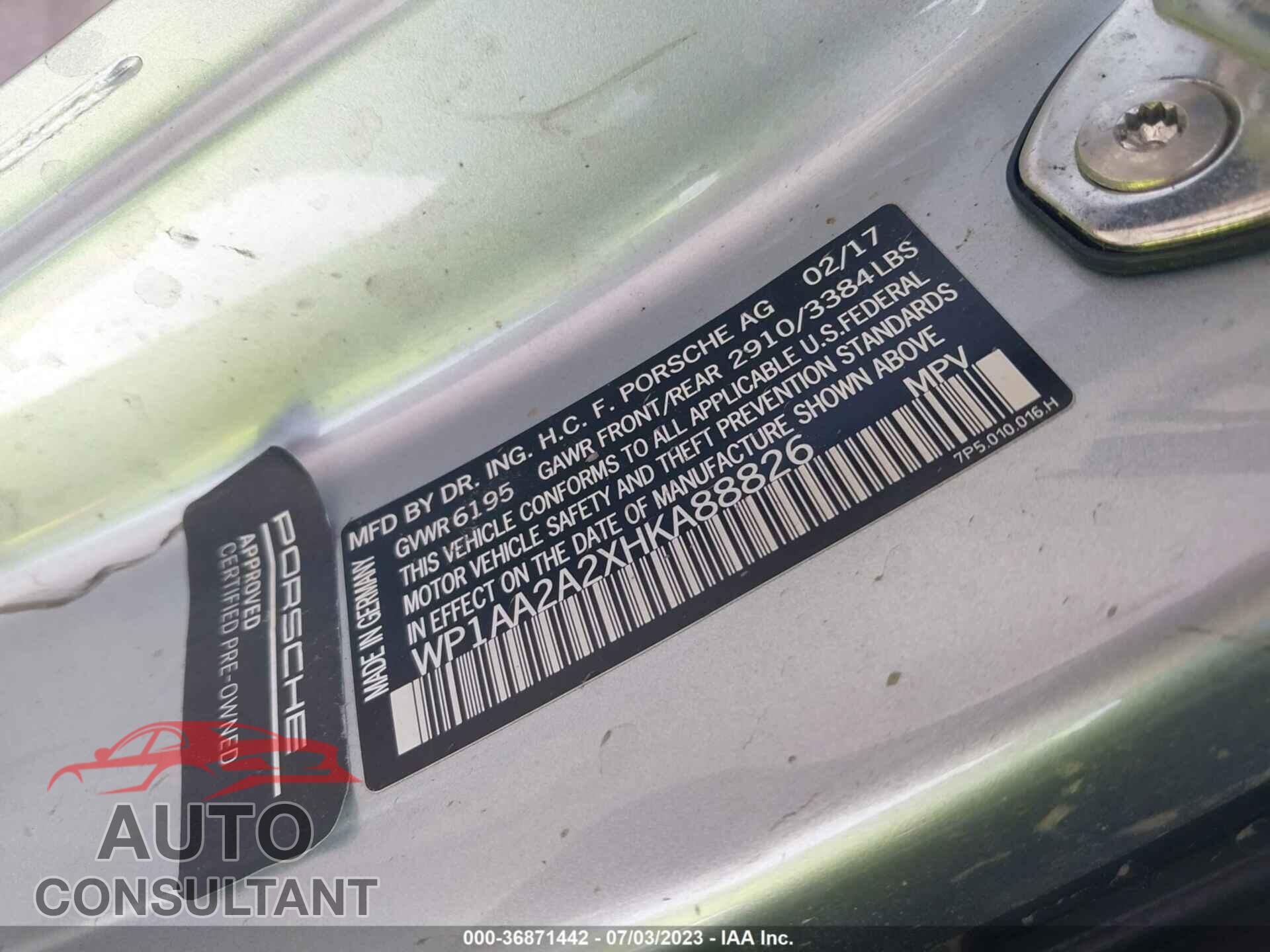 PORSCHE CAYENNE 2017 - WP1AA2A2XHKA88826