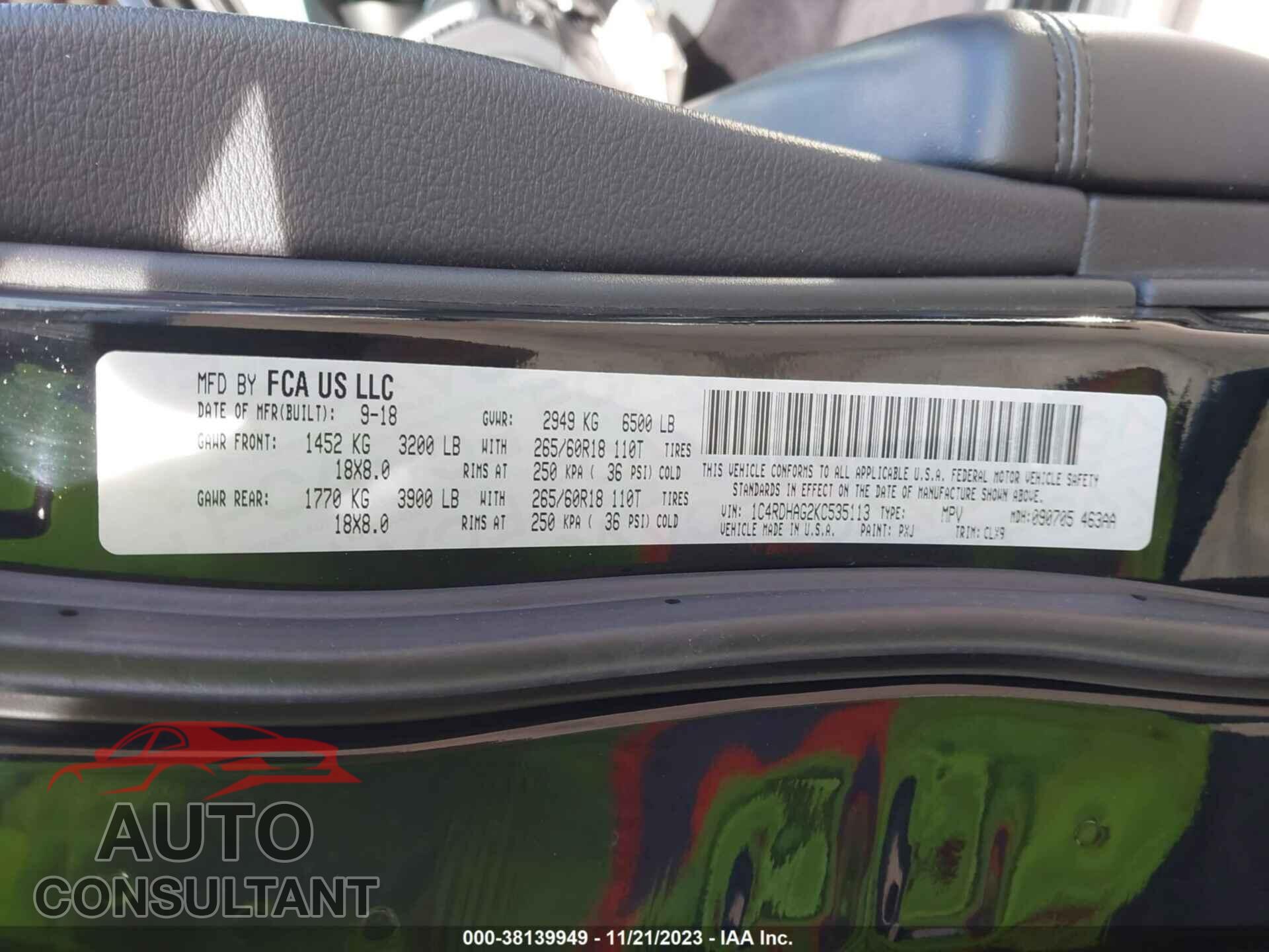 DODGE DURANGO 2019 - 1C4RDHAG2KC535113