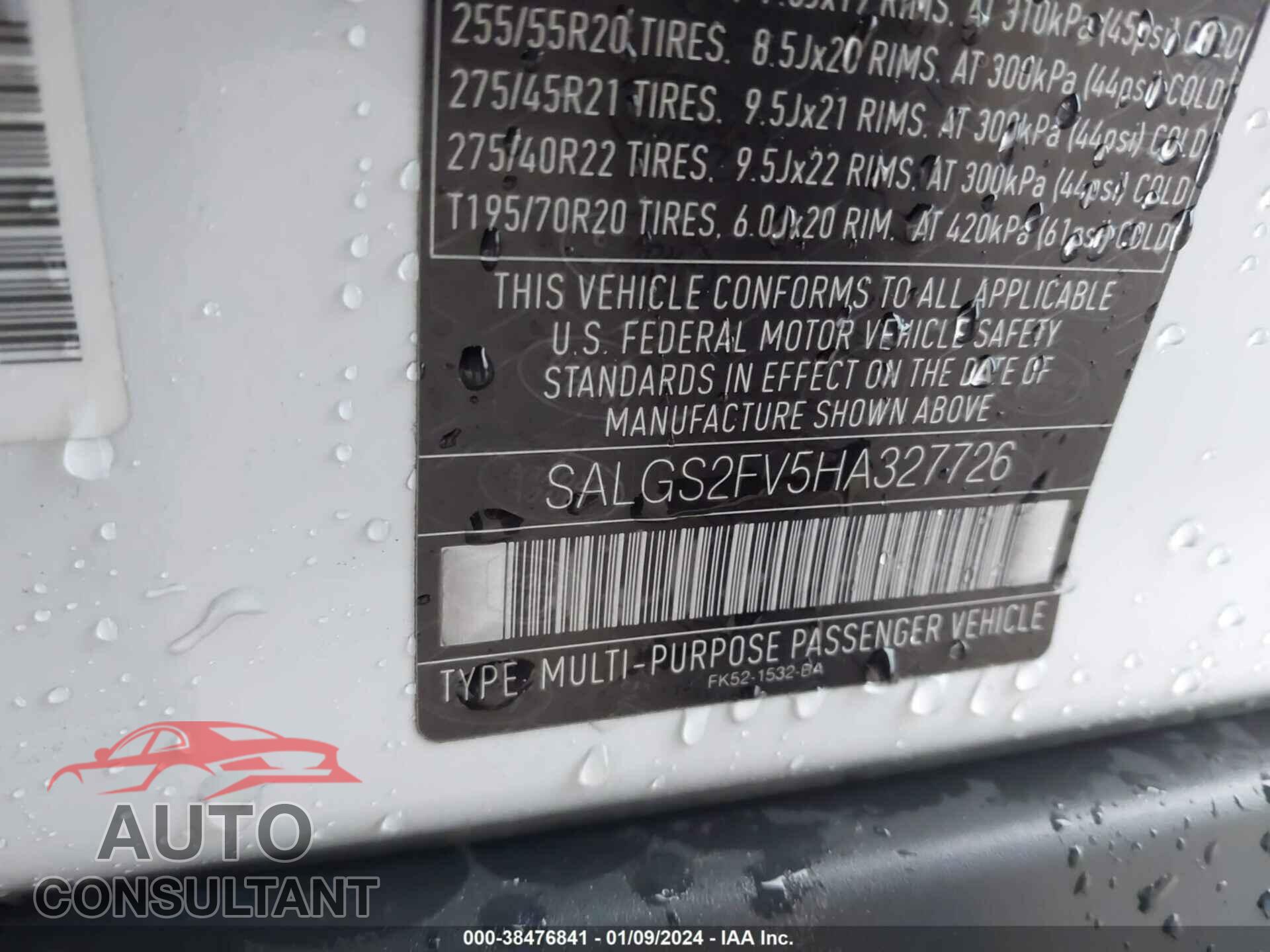 LAND ROVER RANGE ROVER 2017 - SALGS2FV5HA327726