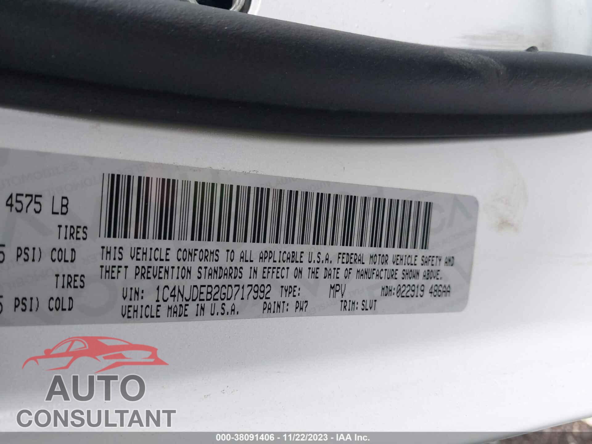 JEEP COMPASS 2016 - 1C4NJDEB2GD717992