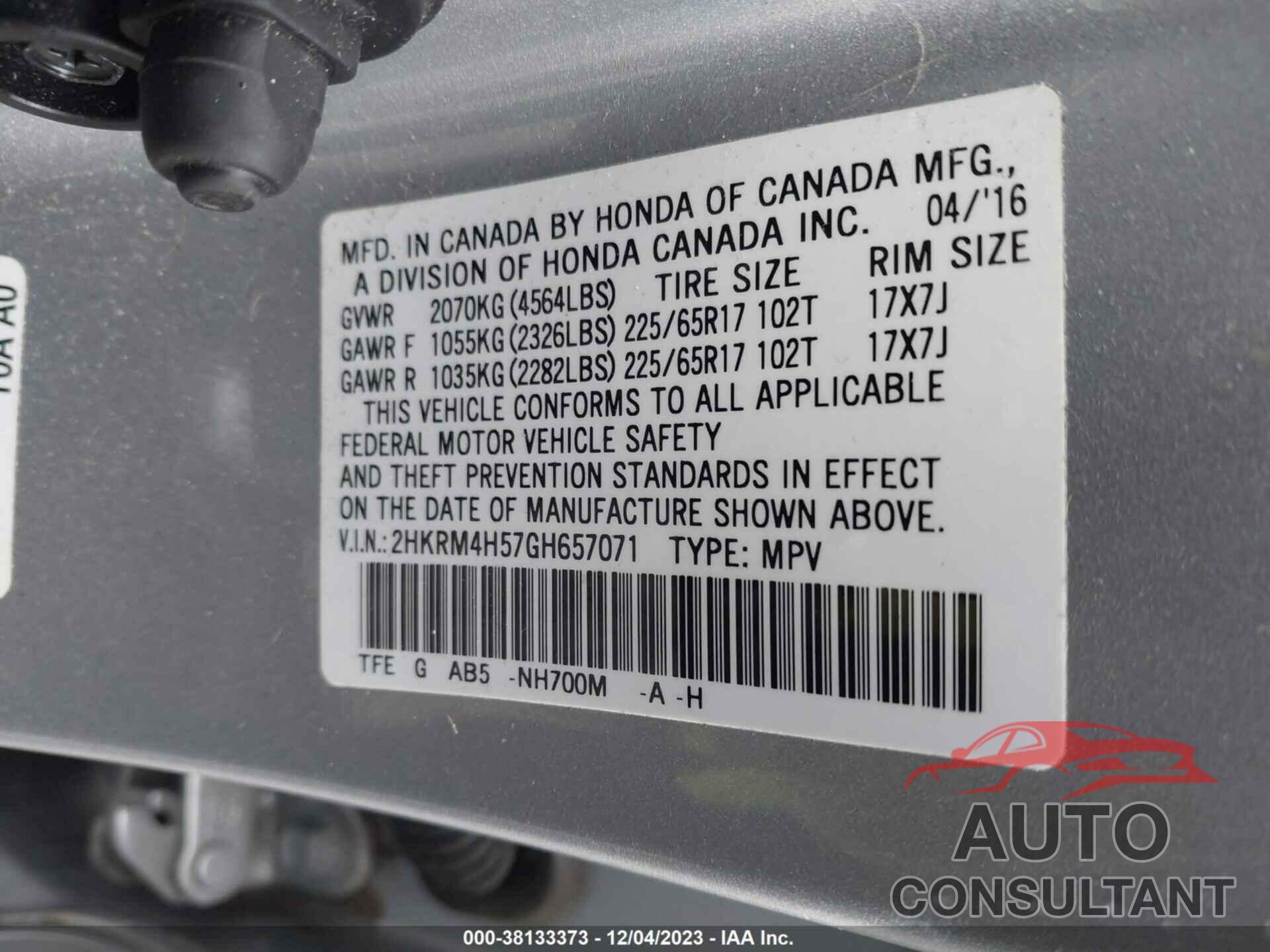 HONDA CR-V 2016 - 2HKRM4H57GH657071