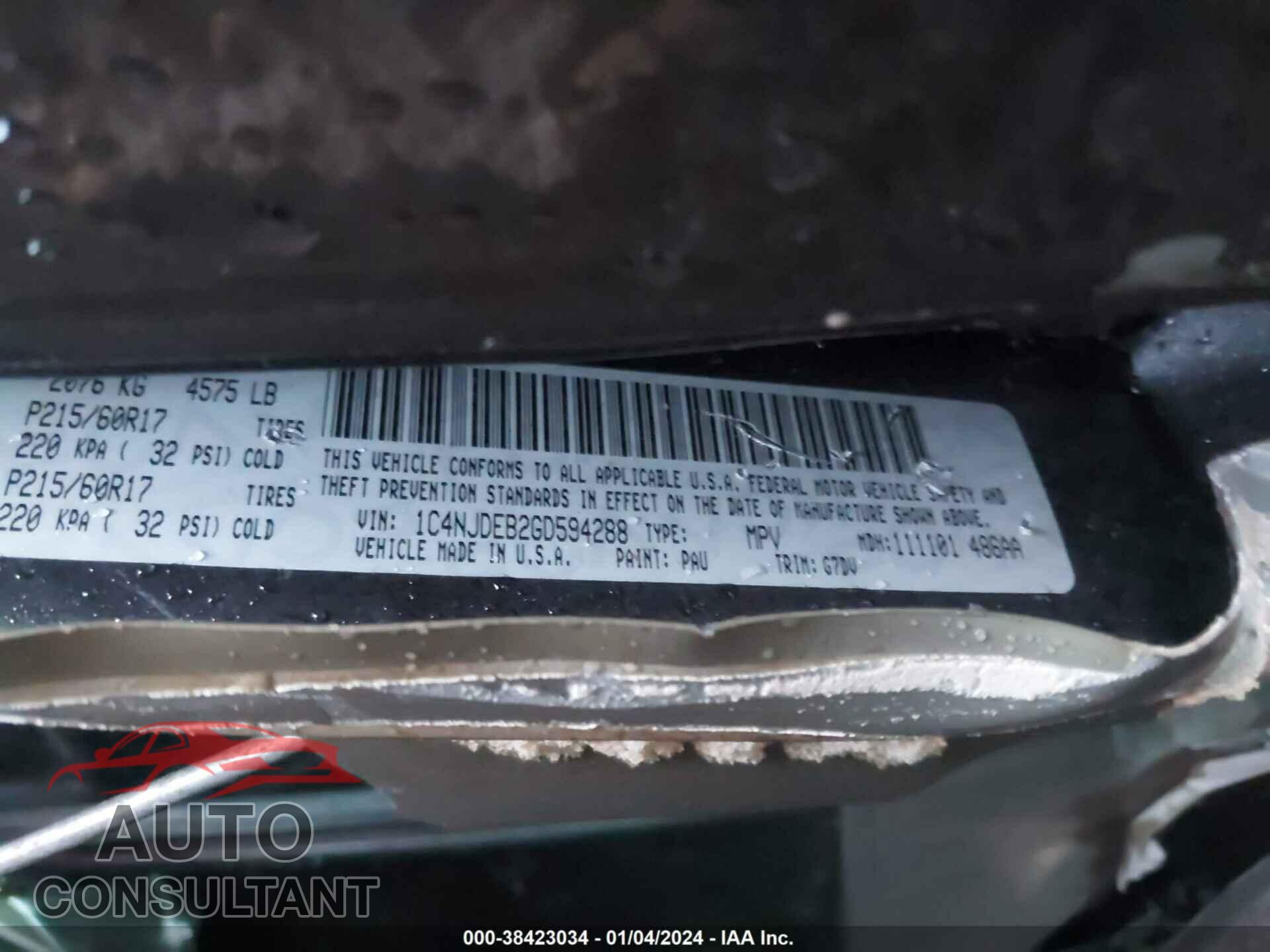 JEEP COMPASS 2016 - 1C4NJDEB2GD594288
