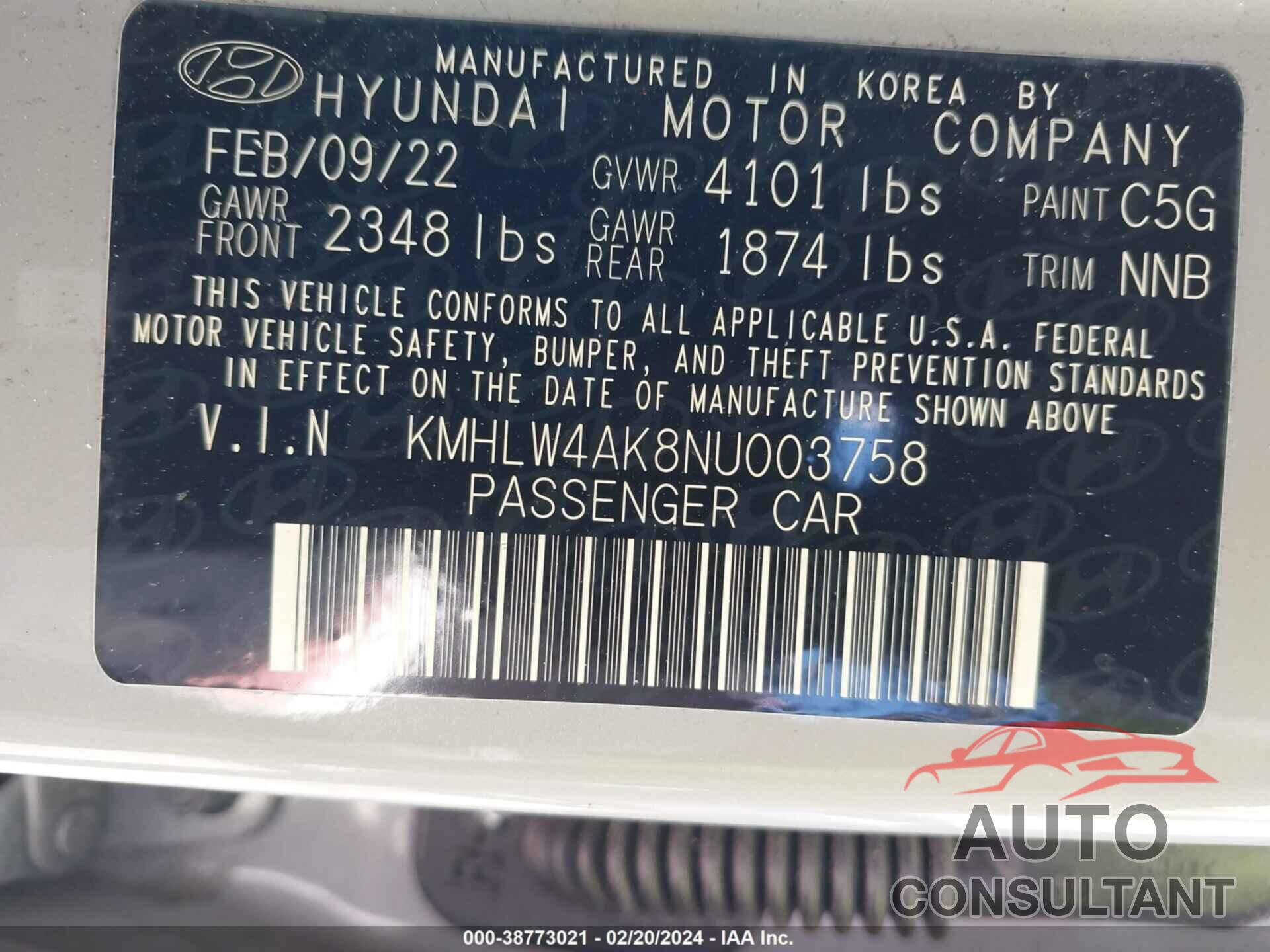 HYUNDAI ELANTRA N 2022 - KMHLW4AK8NU003758