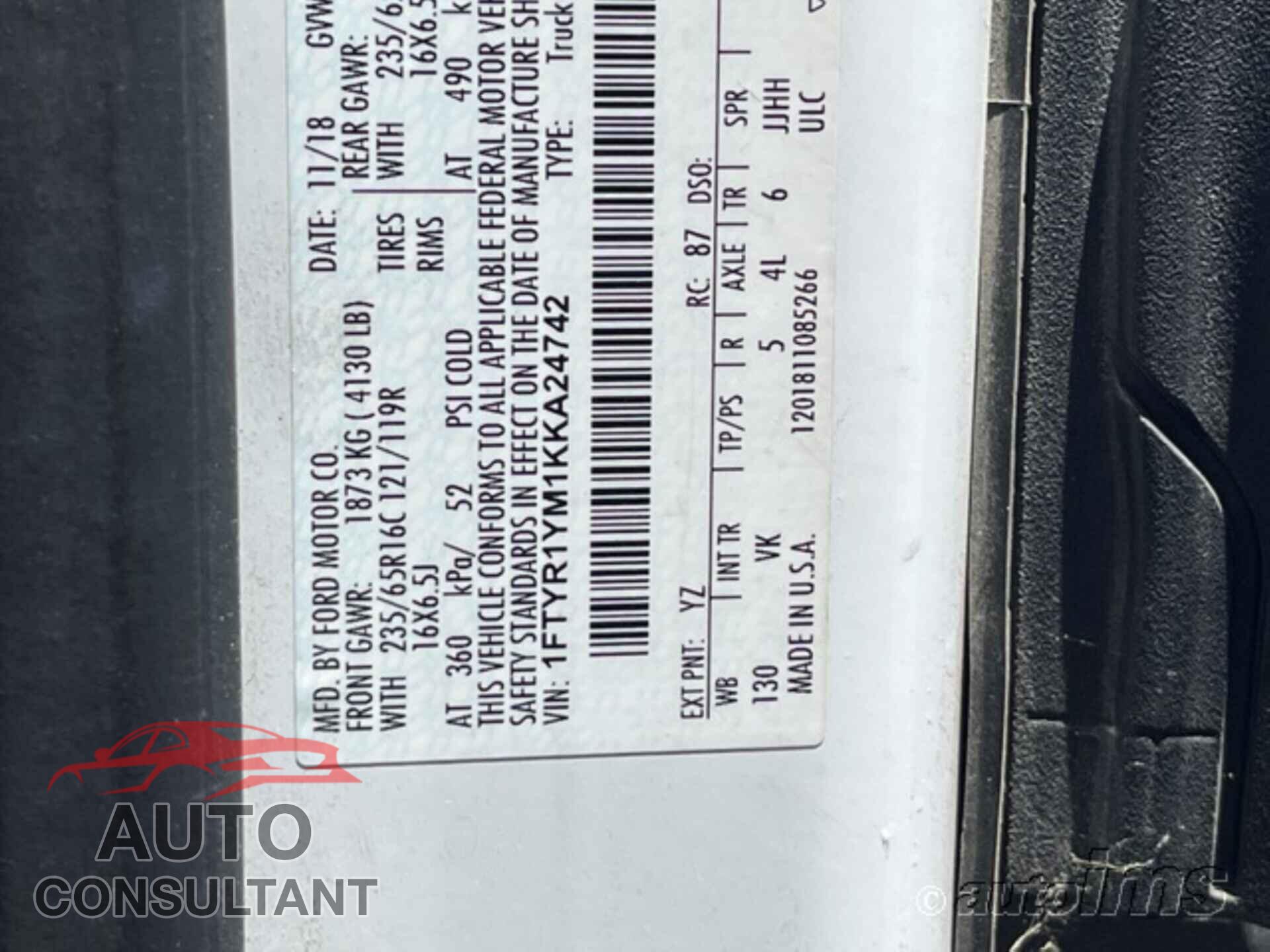 FORD TRANSIT 2019 - 1FTYR1YM1KKA24742