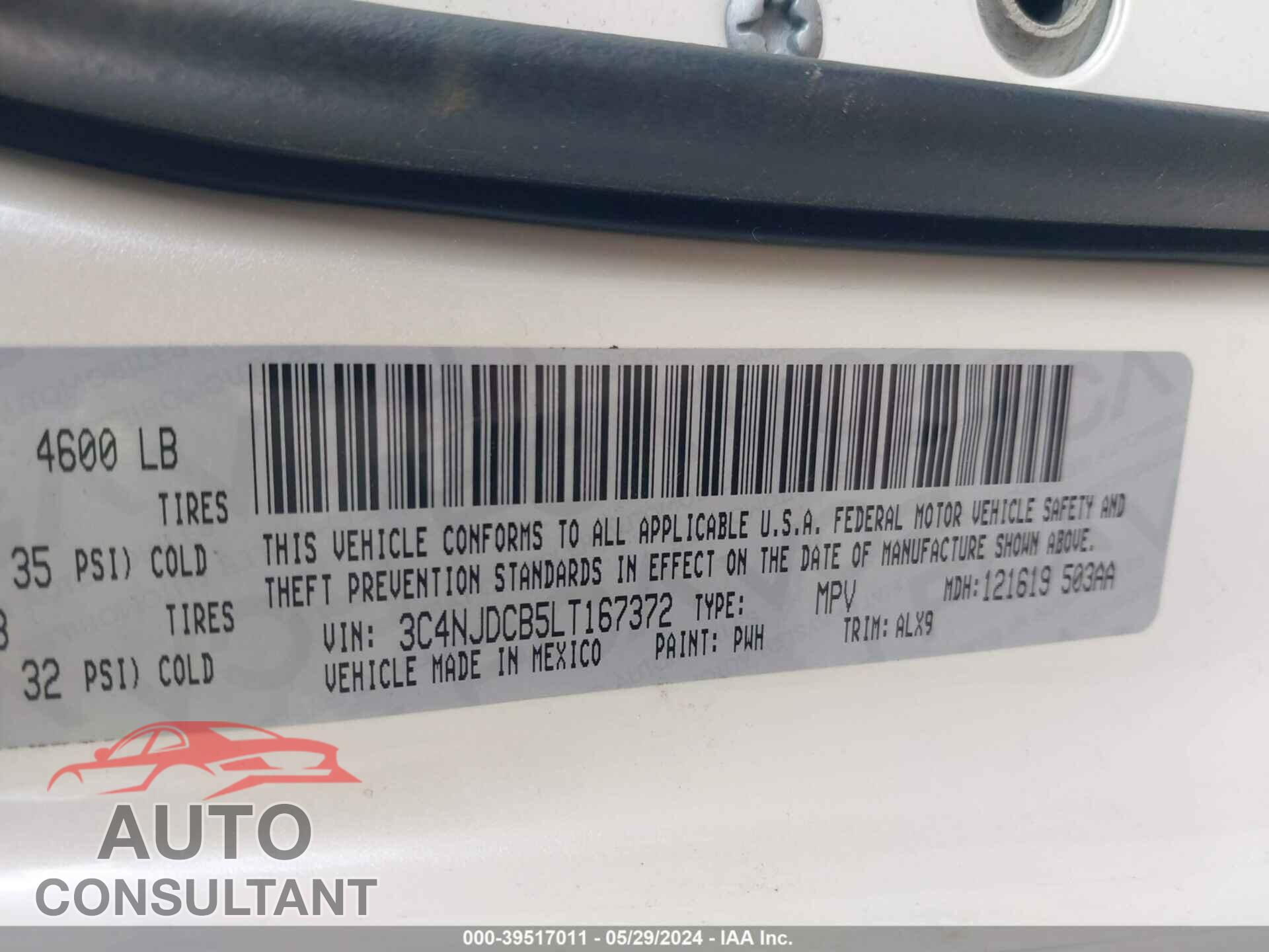 JEEP COMPASS 2020 - 3C4NJDCB5LT167372
