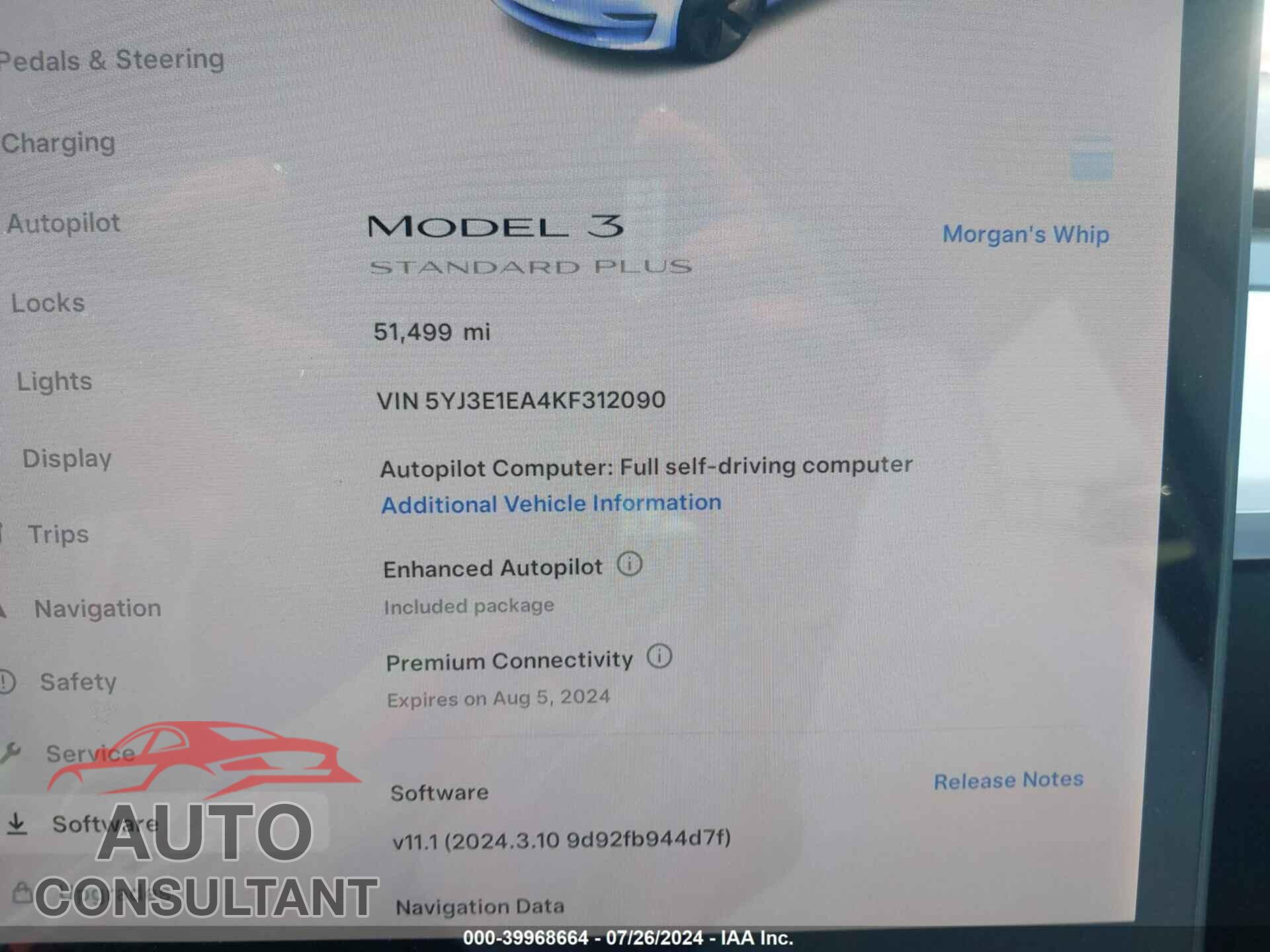 TESLA MODEL 3 2019 - 5YJ3E1EA4KF312090