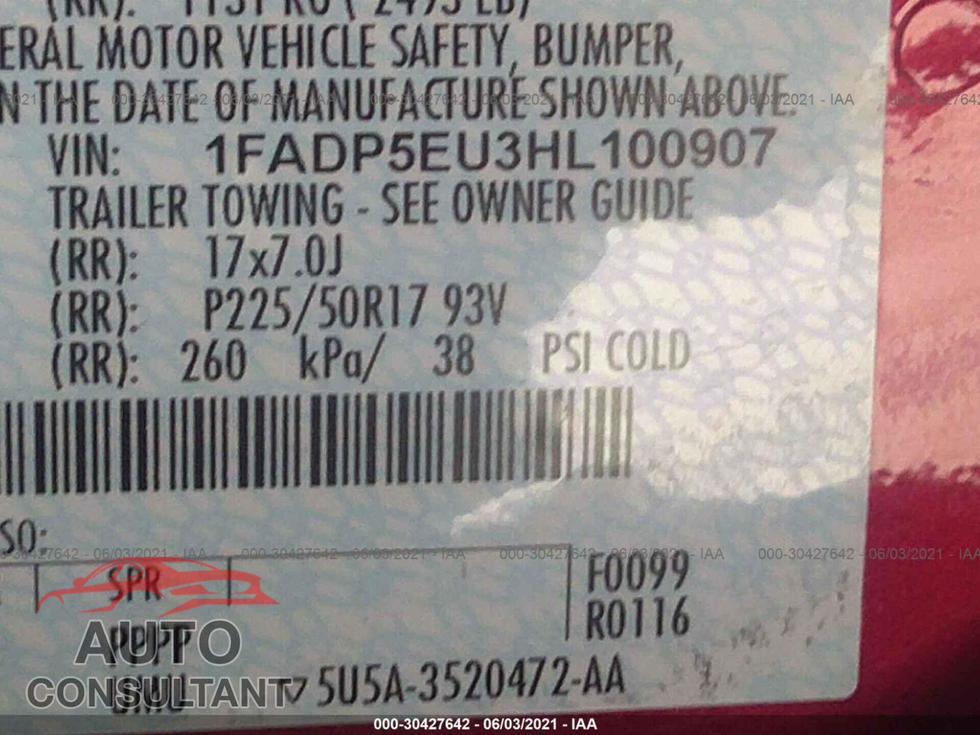 FORD C-MAX ENERGI 2017 - 1FADP5EU3HL100907