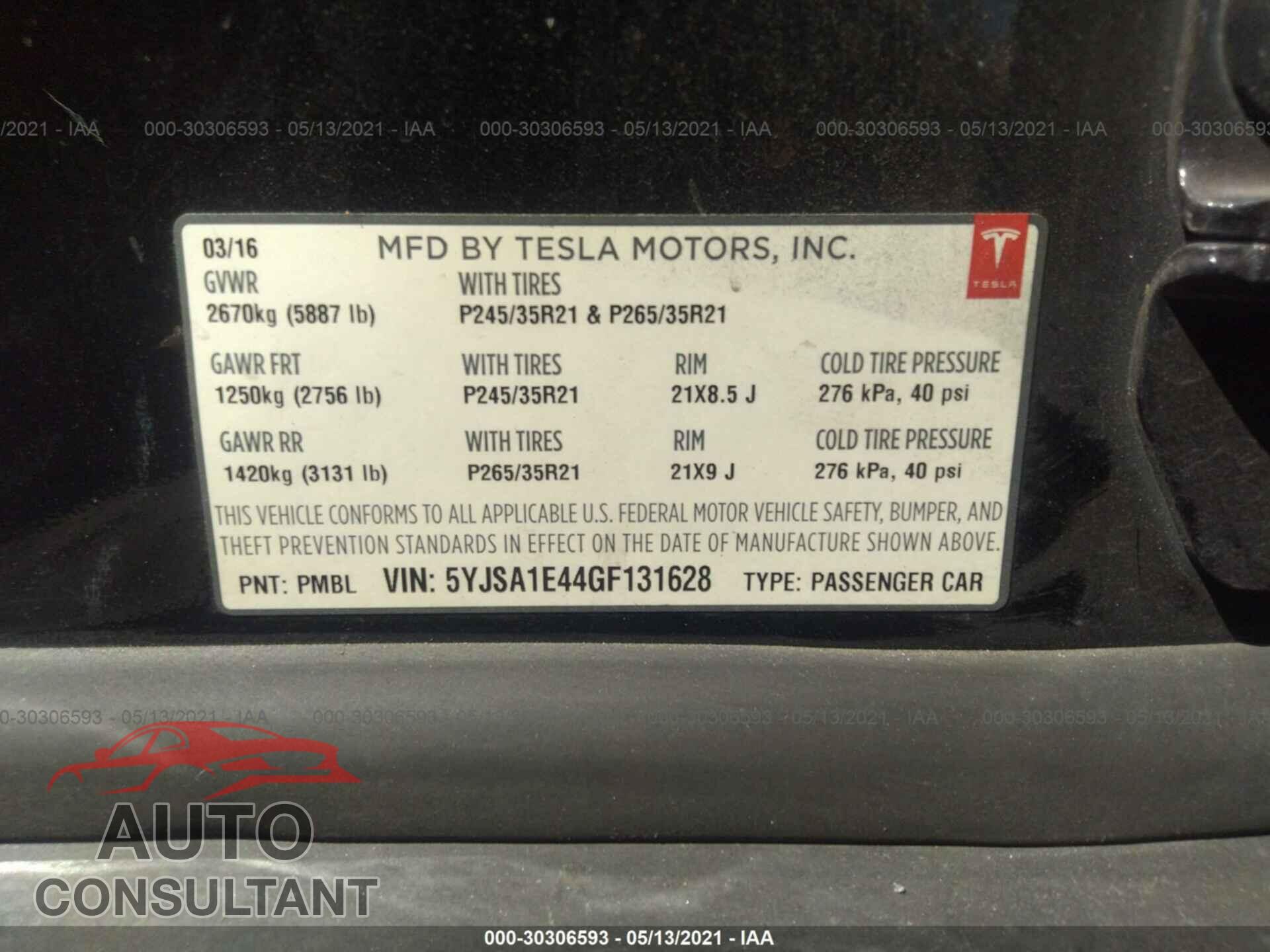 TESLA MODEL S 2016 - 5YJSA1E44GF131628