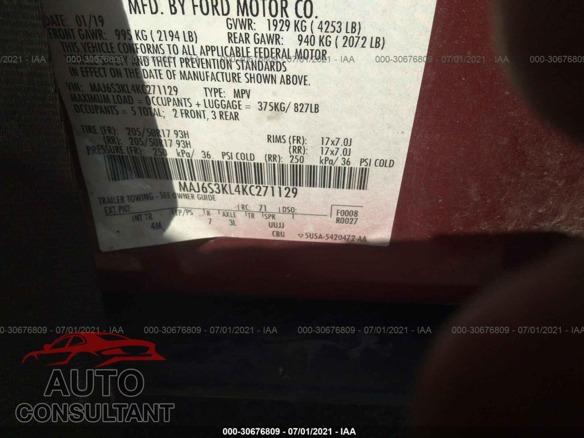 FORD ECOSPORT 2019 - MAJ6S3KL4KC271129