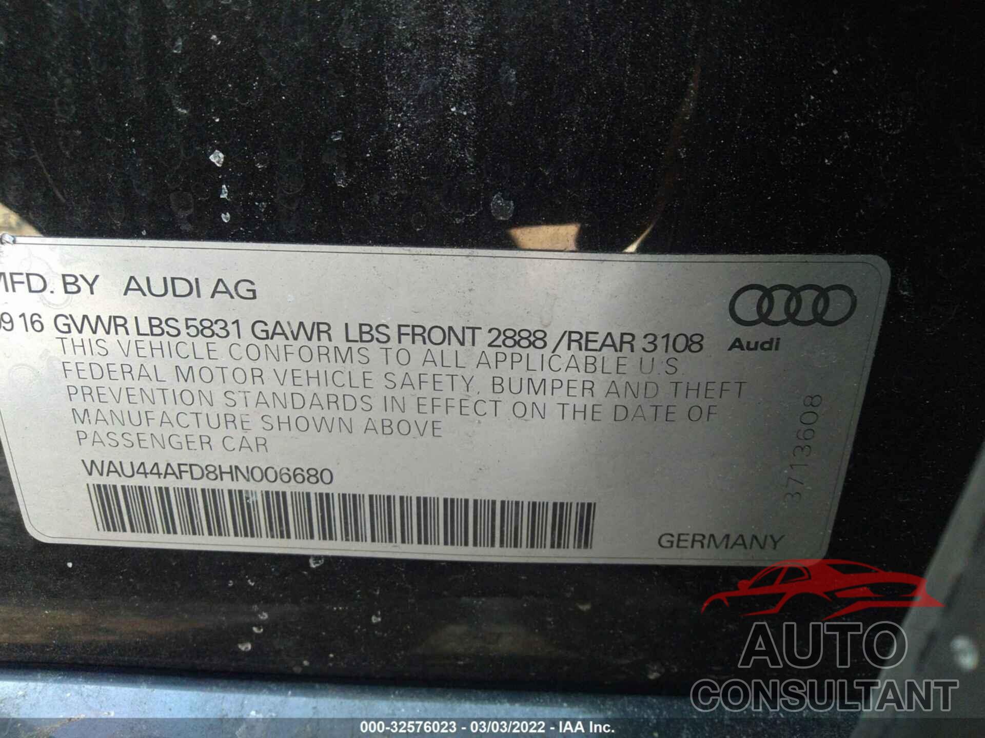 AUDI A8 L 2017 - WAU44AFD8HN006680