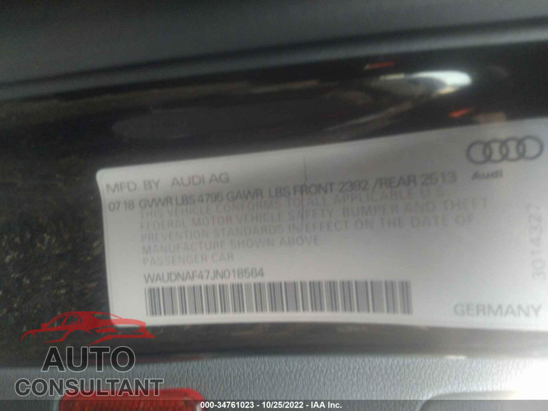 AUDI A4 2018 - WAUDNAF47JN018564