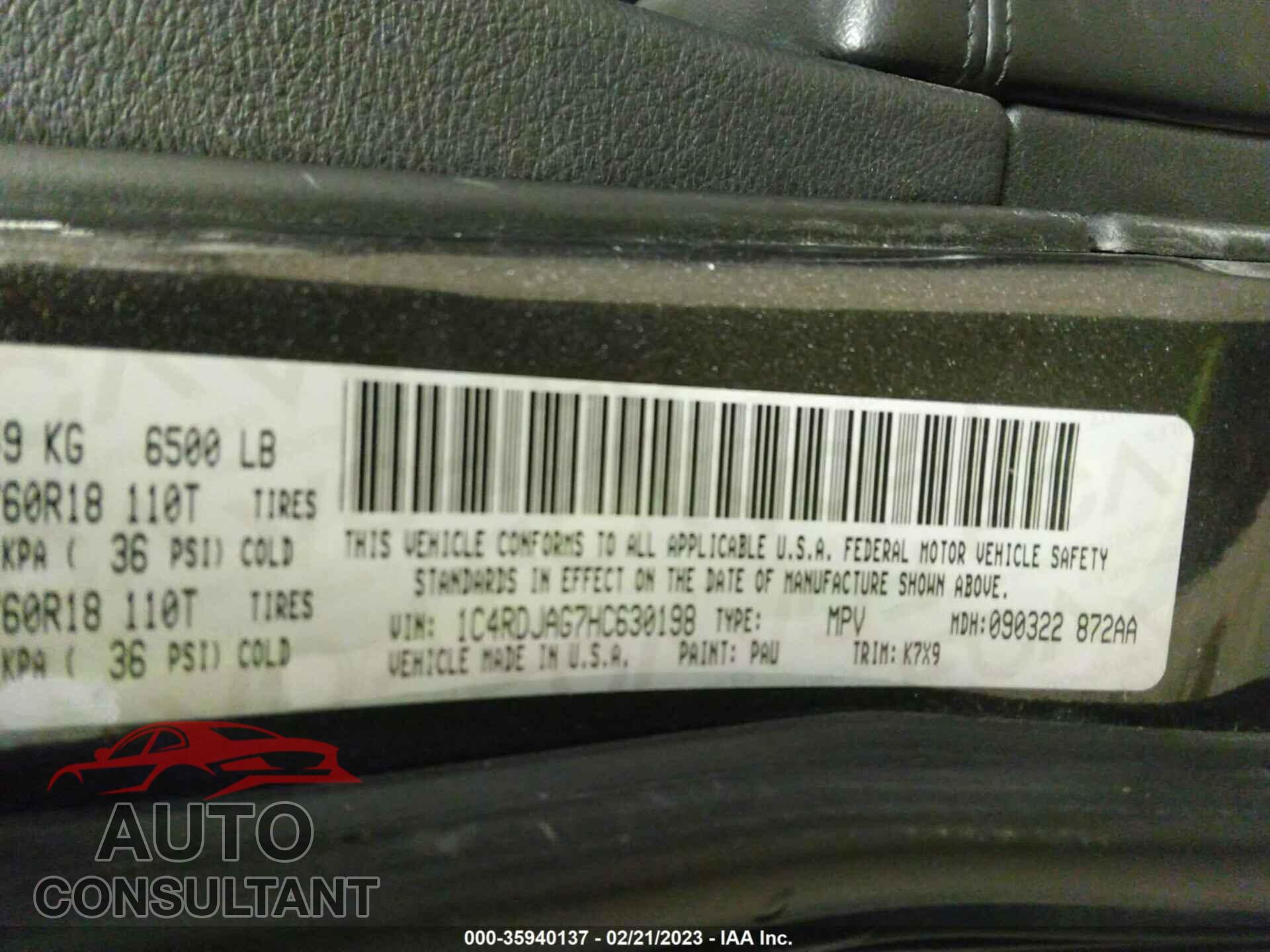 DODGE DURANGO 2017 - 1C4RDJAG7HC630198