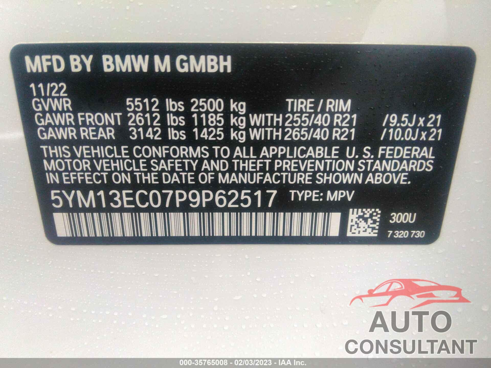 BMW X3 M 2023 - 5YM13EC07P9P62517