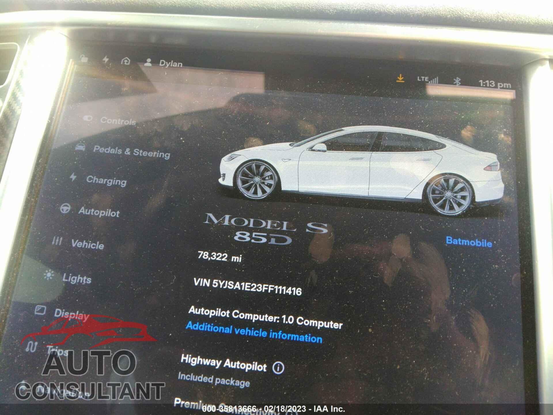 TESLA MODEL S 2015 - 5YJSA1E23FF111416