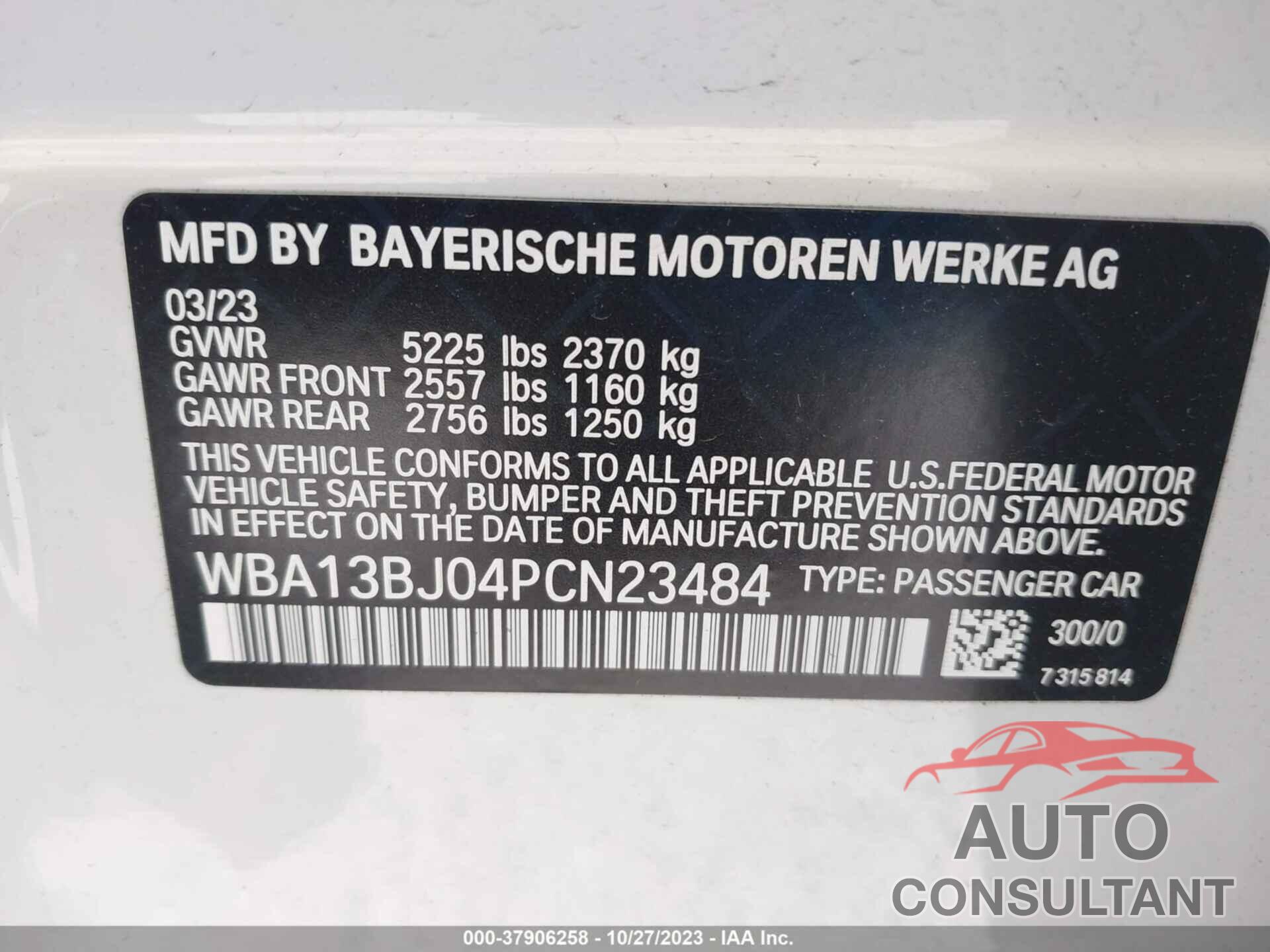 BMW 5 SERIES 2023 - WBA13BJ04PCN23484