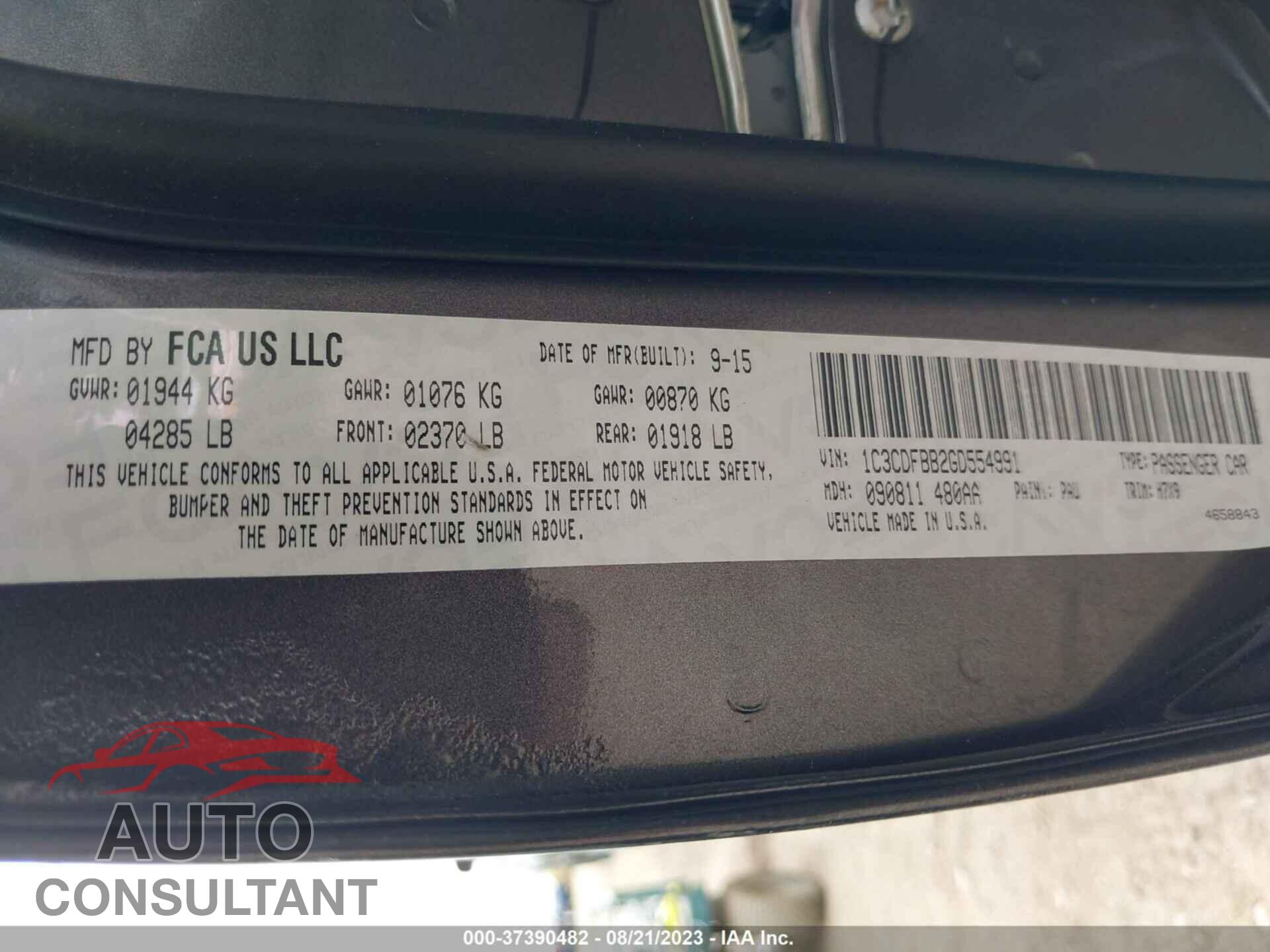 DODGE DART 2016 - 1C3CDFBB2GD554991