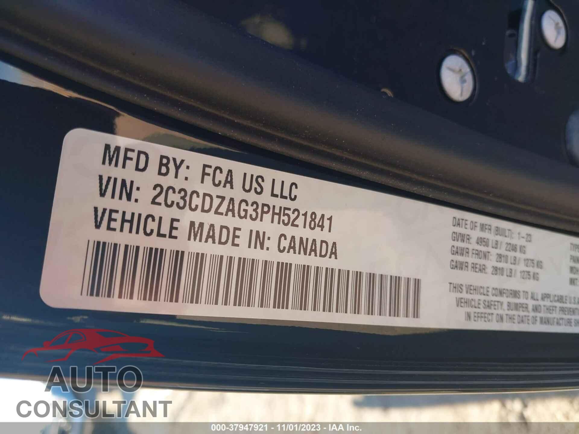 DODGE CHALLENGER 2023 - 2C3CDZAG3PH521841